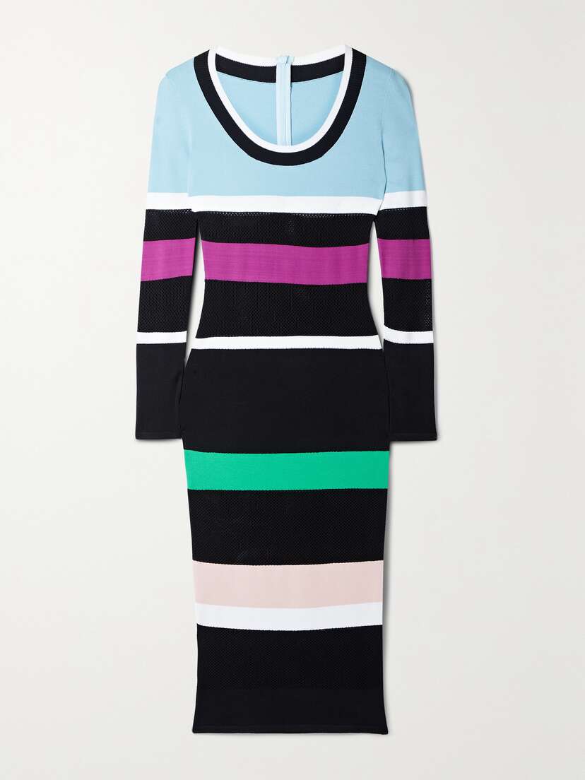 Sergio Hudson Mesh-paneled Striped Cotton-blend Jersey Midi Dress