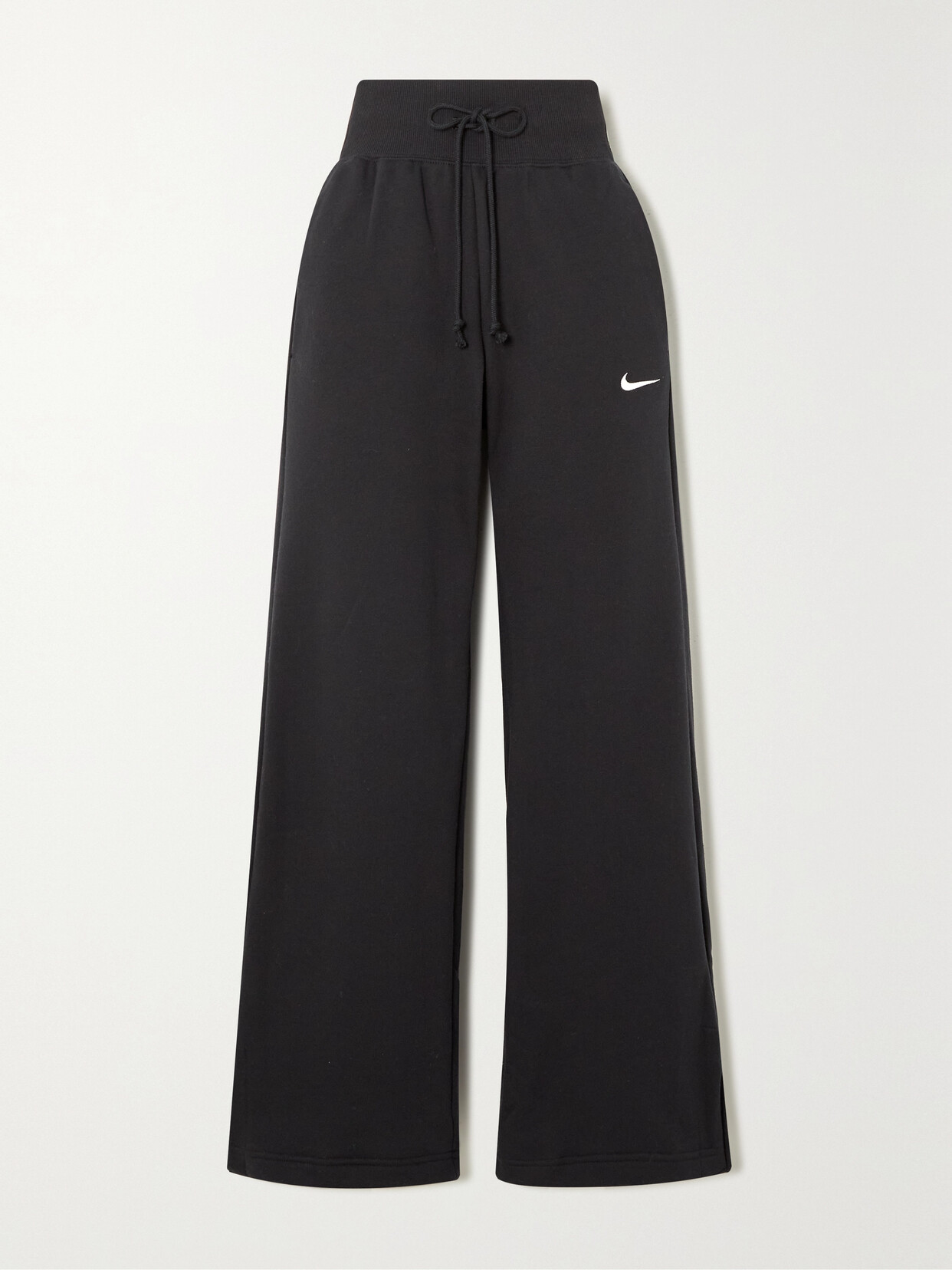 Nike Phoenix Fleece Embroidered Cotton-blend Jersey Wide-leg Track Pants In Black