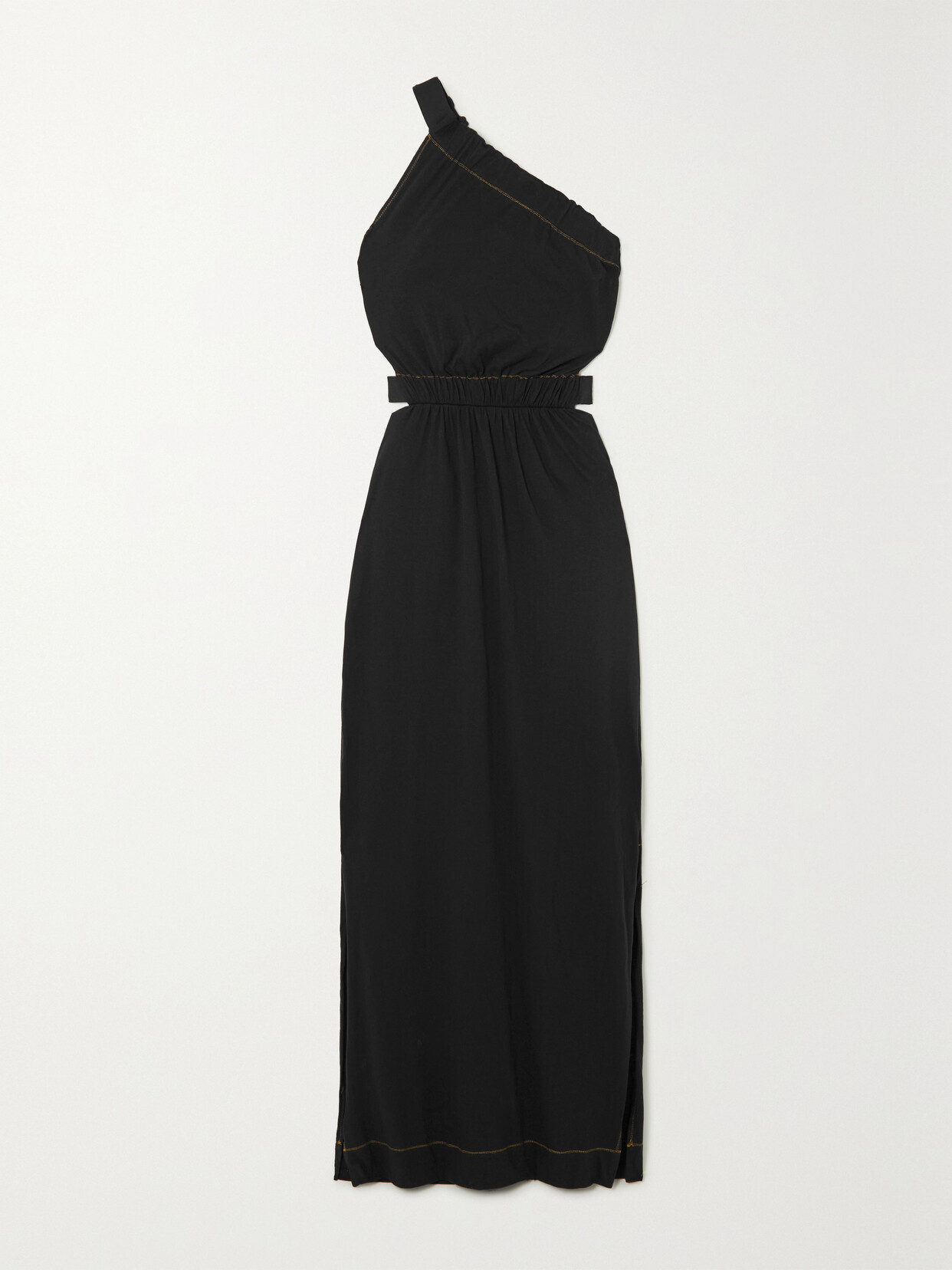 Bassike Midikleid Aus Baumwoll-jersey Mit Cut-outs Und Asymmetrischer Schulterpartie In Black