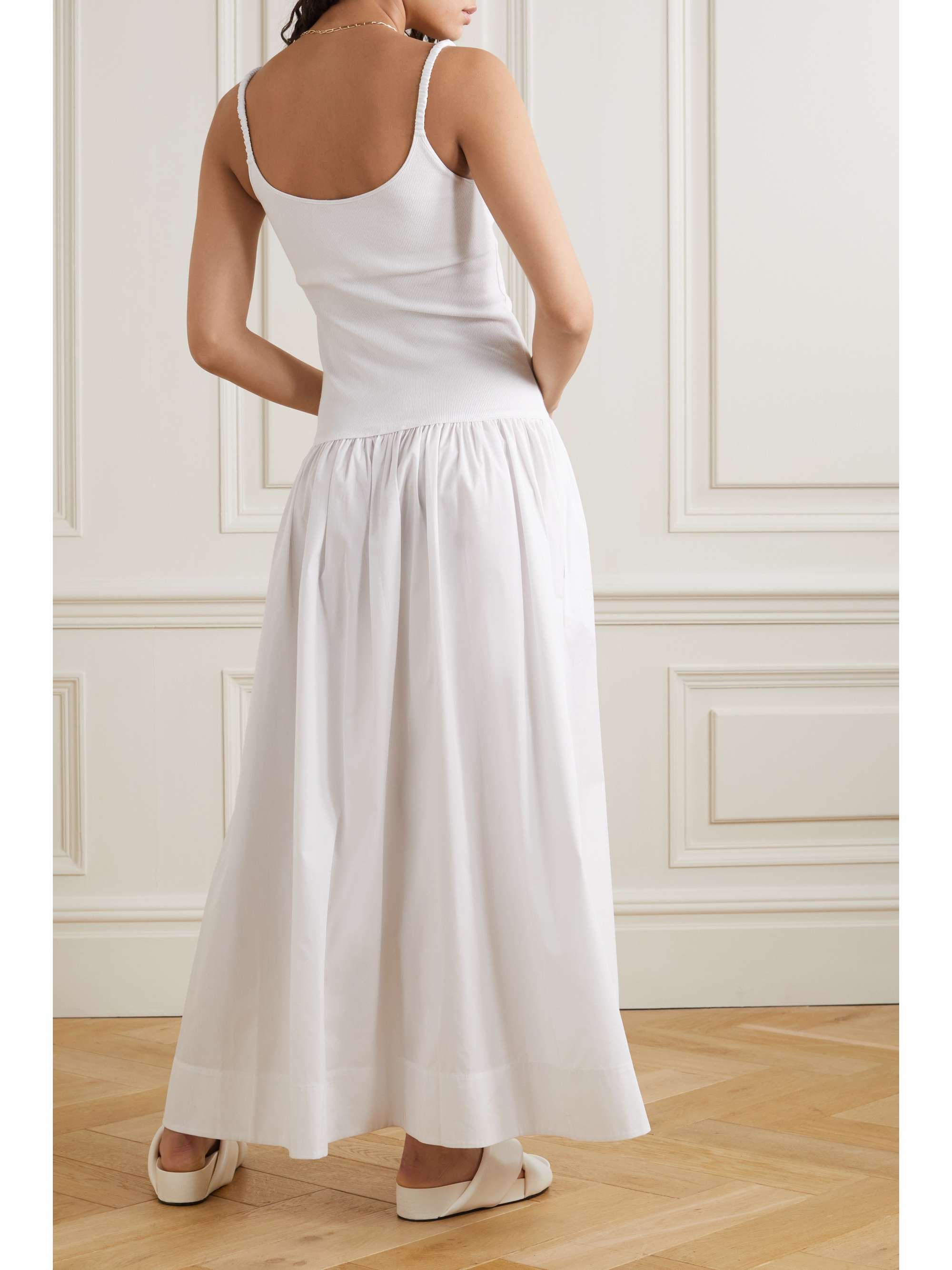 BASSIKE + NET SUSTAIN pleated organic cotton-poplin and ribbed stretch-cotton jersey maxi dress