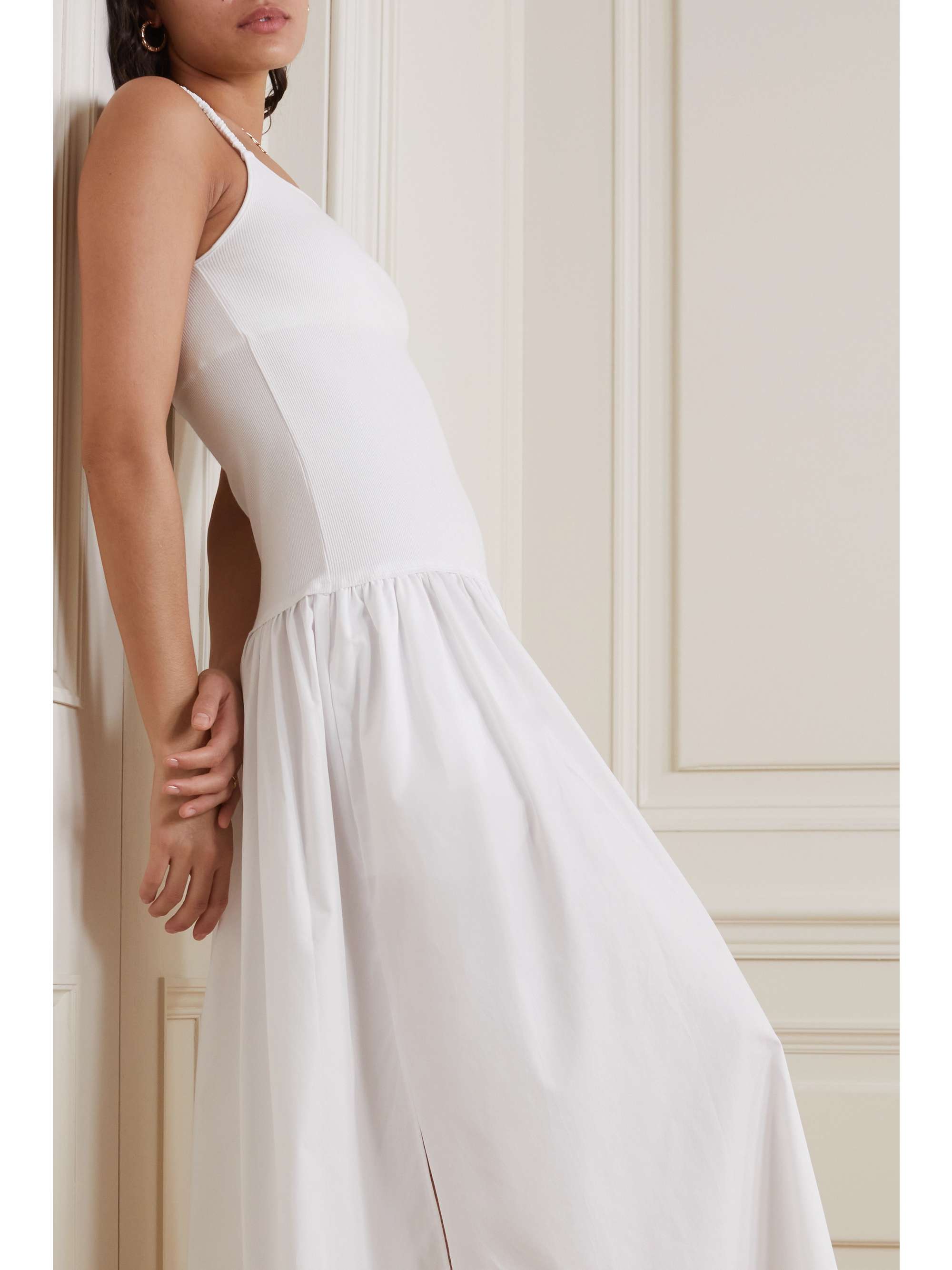 BASSIKE + NET SUSTAIN pleated organic cotton-poplin and ribbed stretch-cotton jersey maxi dress