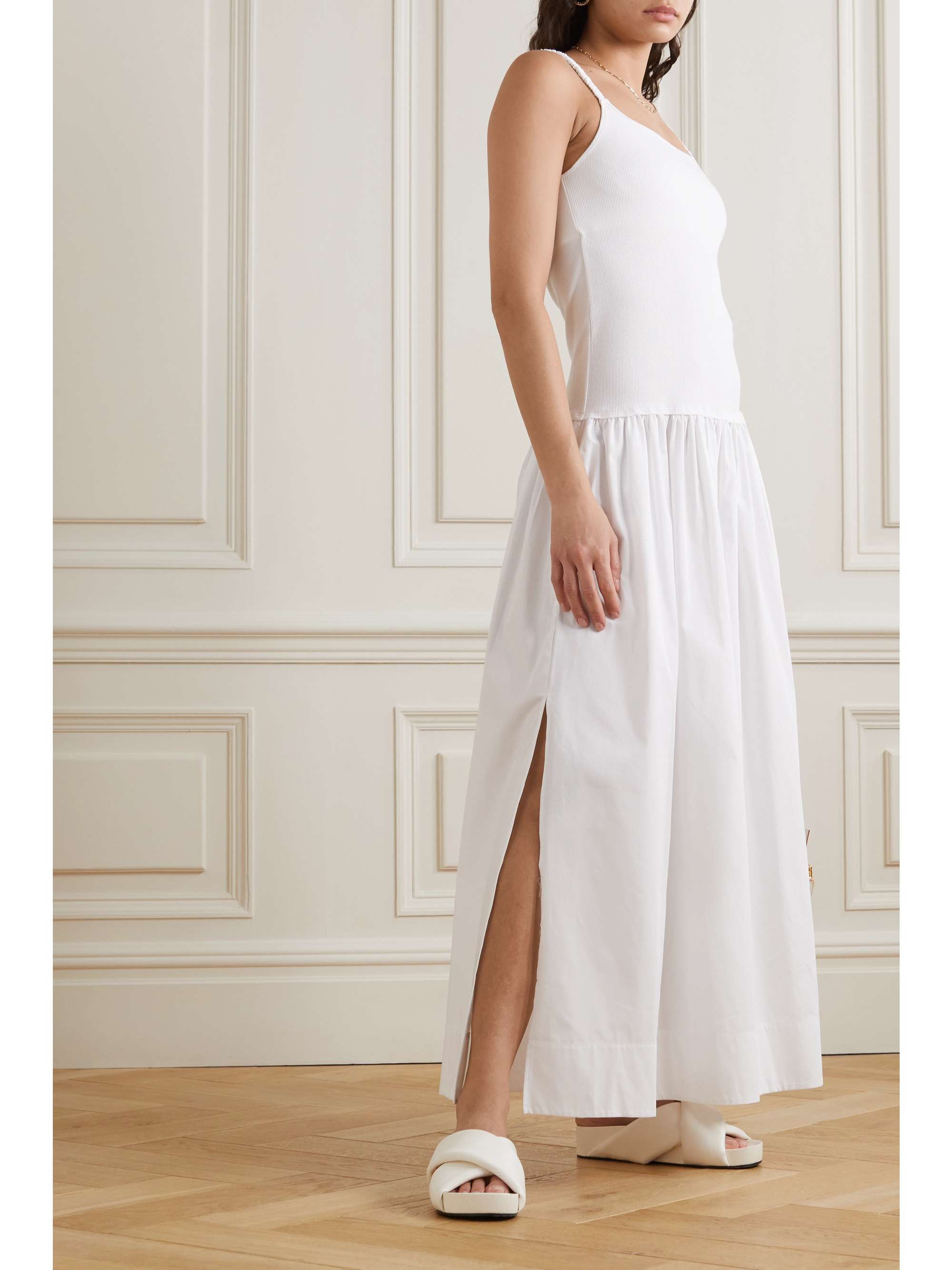 BASSIKE + NET SUSTAIN pleated organic cotton-poplin and ribbed stretch-cotton jersey maxi dress