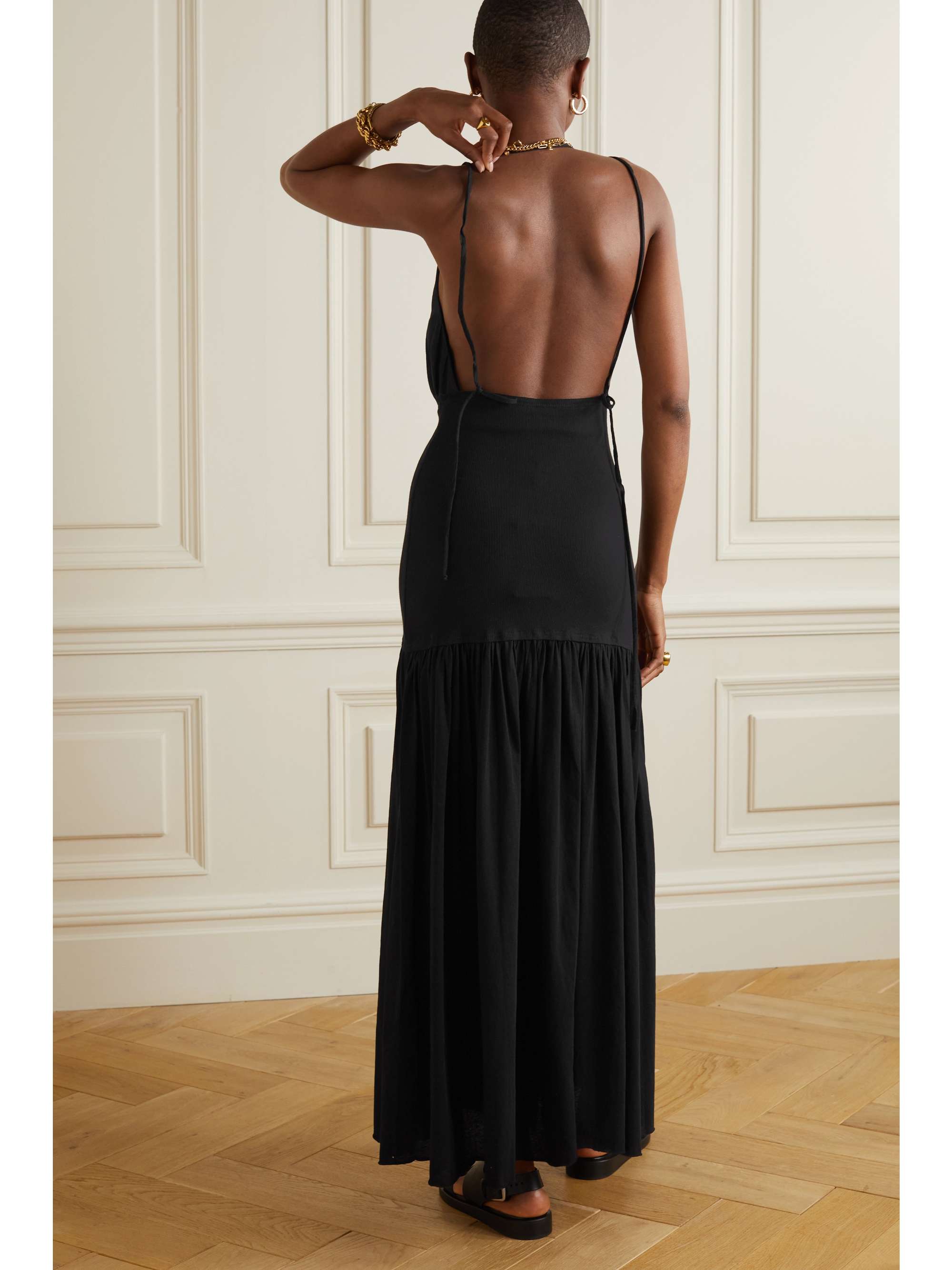 BASSIKE + NET SUSTAIN open-back paneled organic-cotton jersey maxi dress