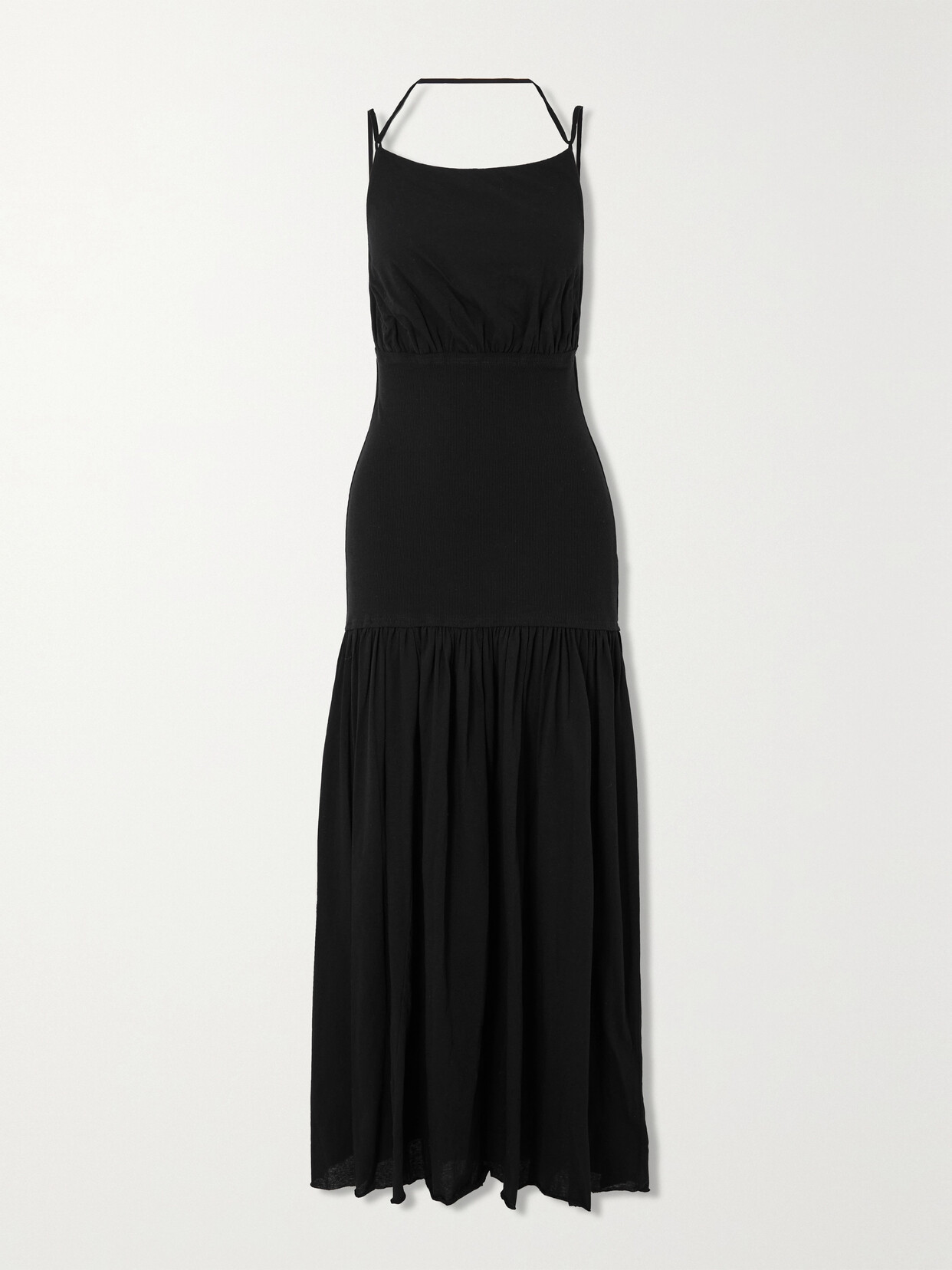 bassike Bassike - + Net Sustain Open-back Paneled Organic-cotton Jersey Maxi Dress - Black