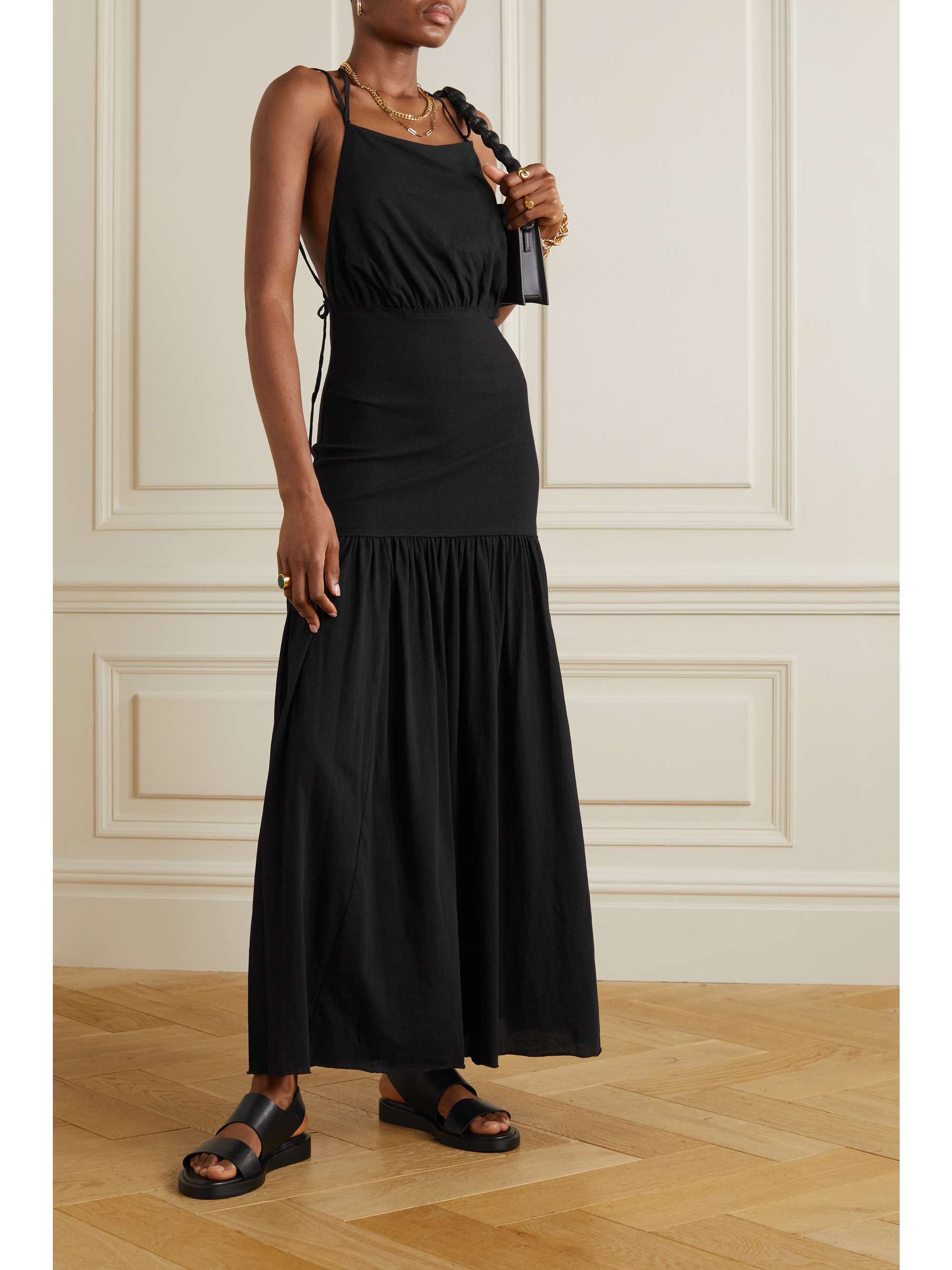 BASSIKE + NET SUSTAIN open-back paneled organic-cotton jersey maxi dress