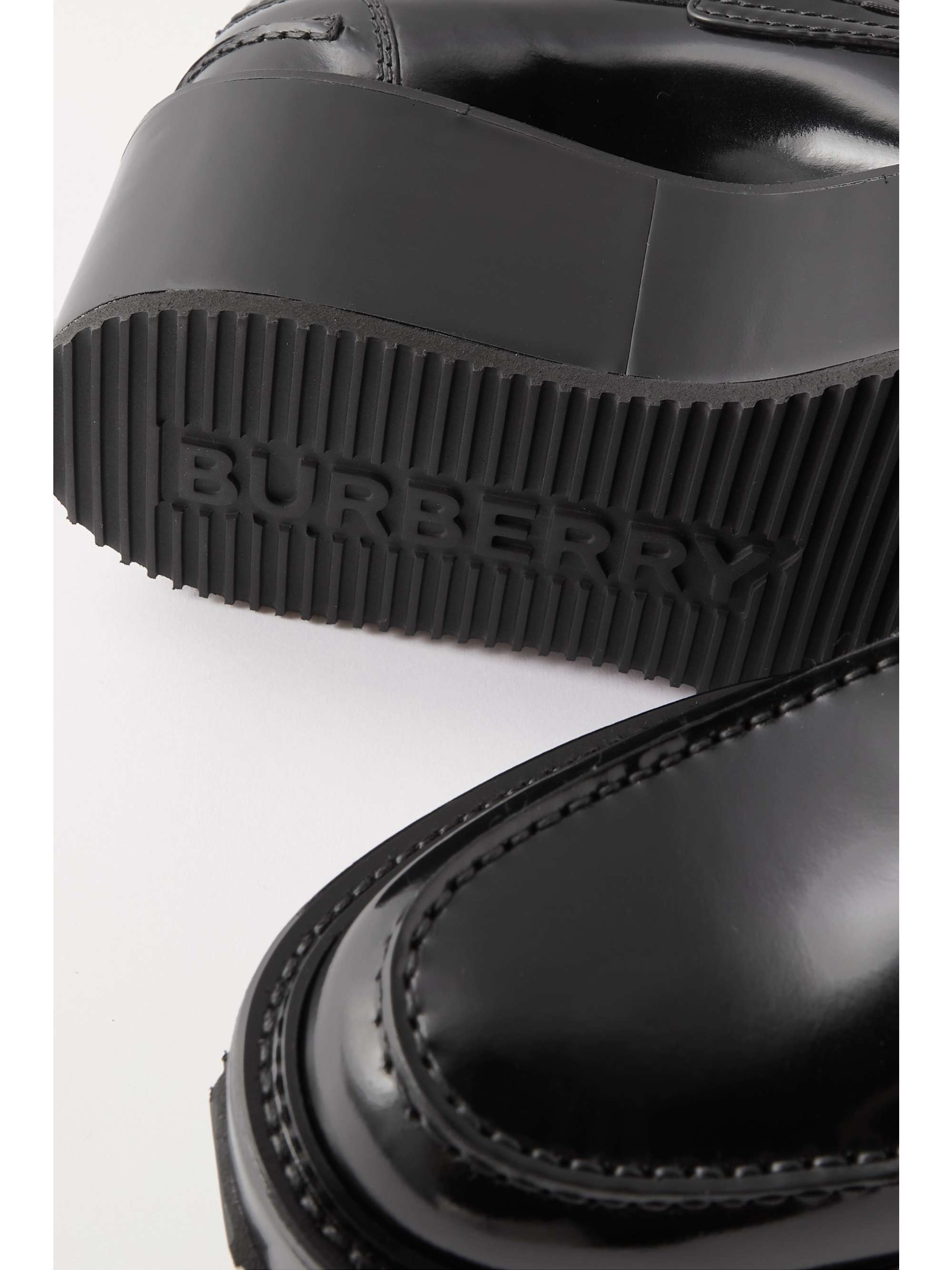 BURBERRY Logo-embellished glossed-leather platform loafers