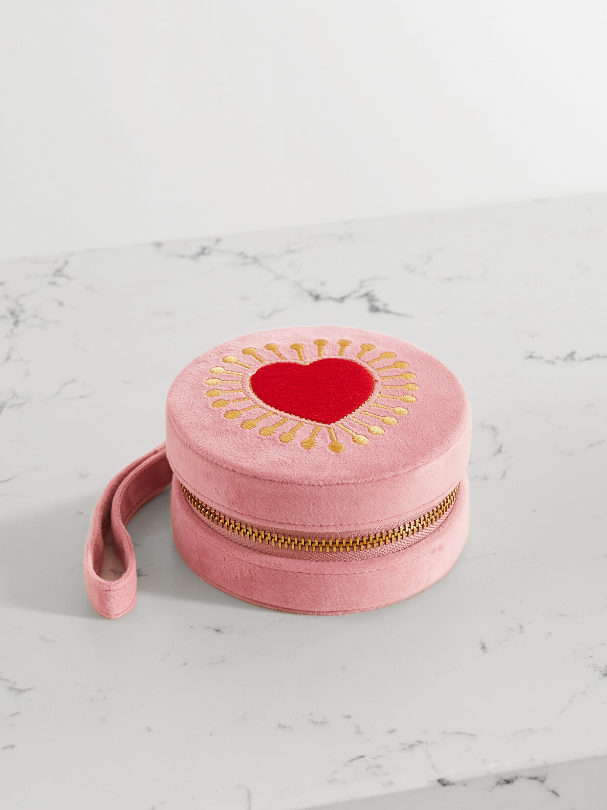 L'Atelier Nawbar - Sacred Heart Embroidered Velvet Jewelry Box - Pink