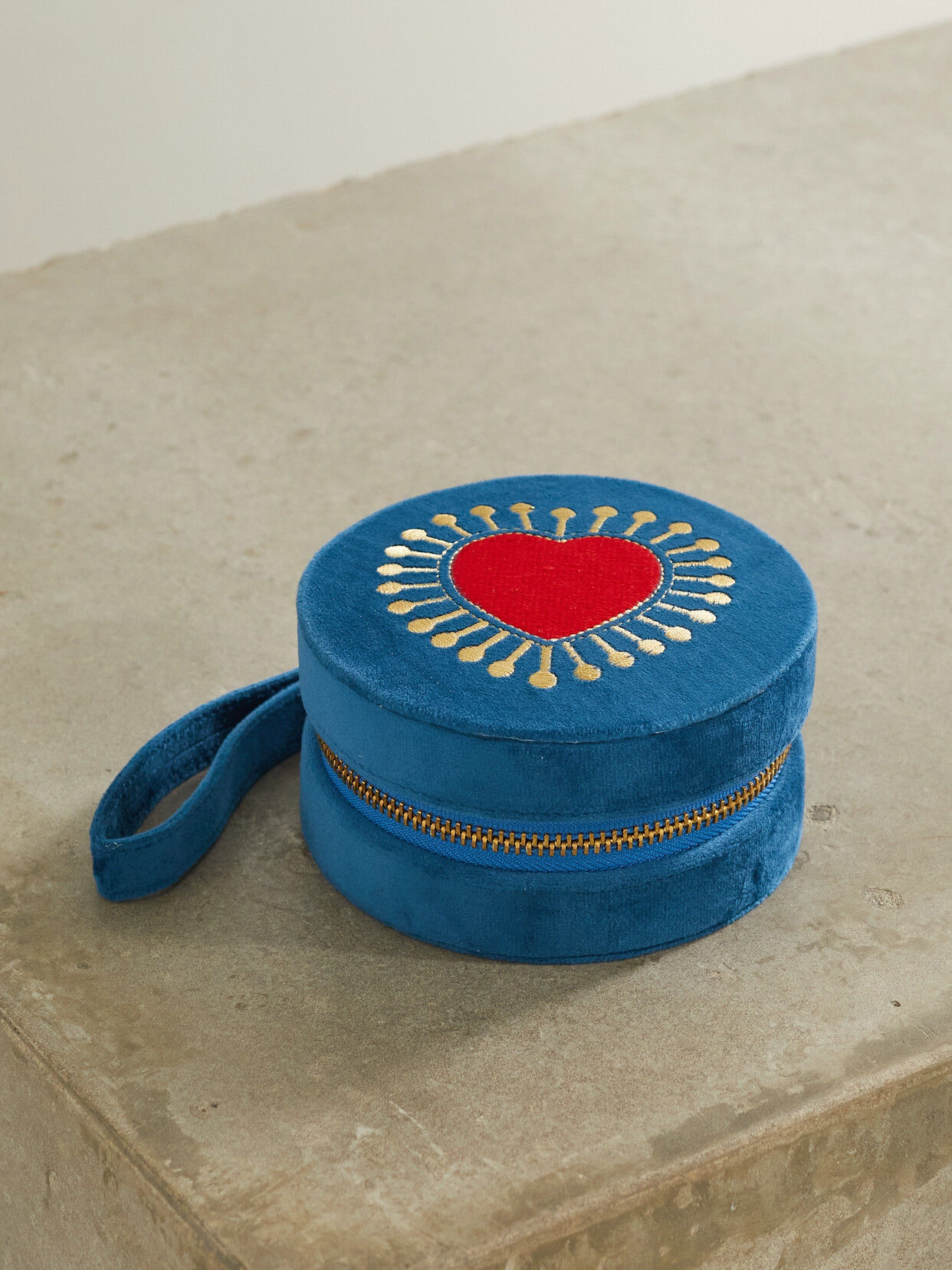 L'Atelier Nawbar - Sacred Heart Embroidered Velvet Jewelry Box - Blue