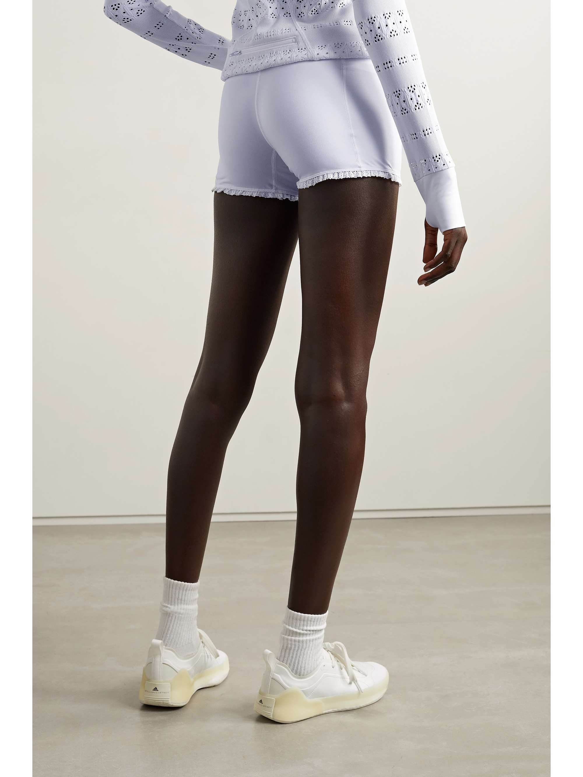L'ETOILE SPORT Lace-trimmed stretch-jersey shorts