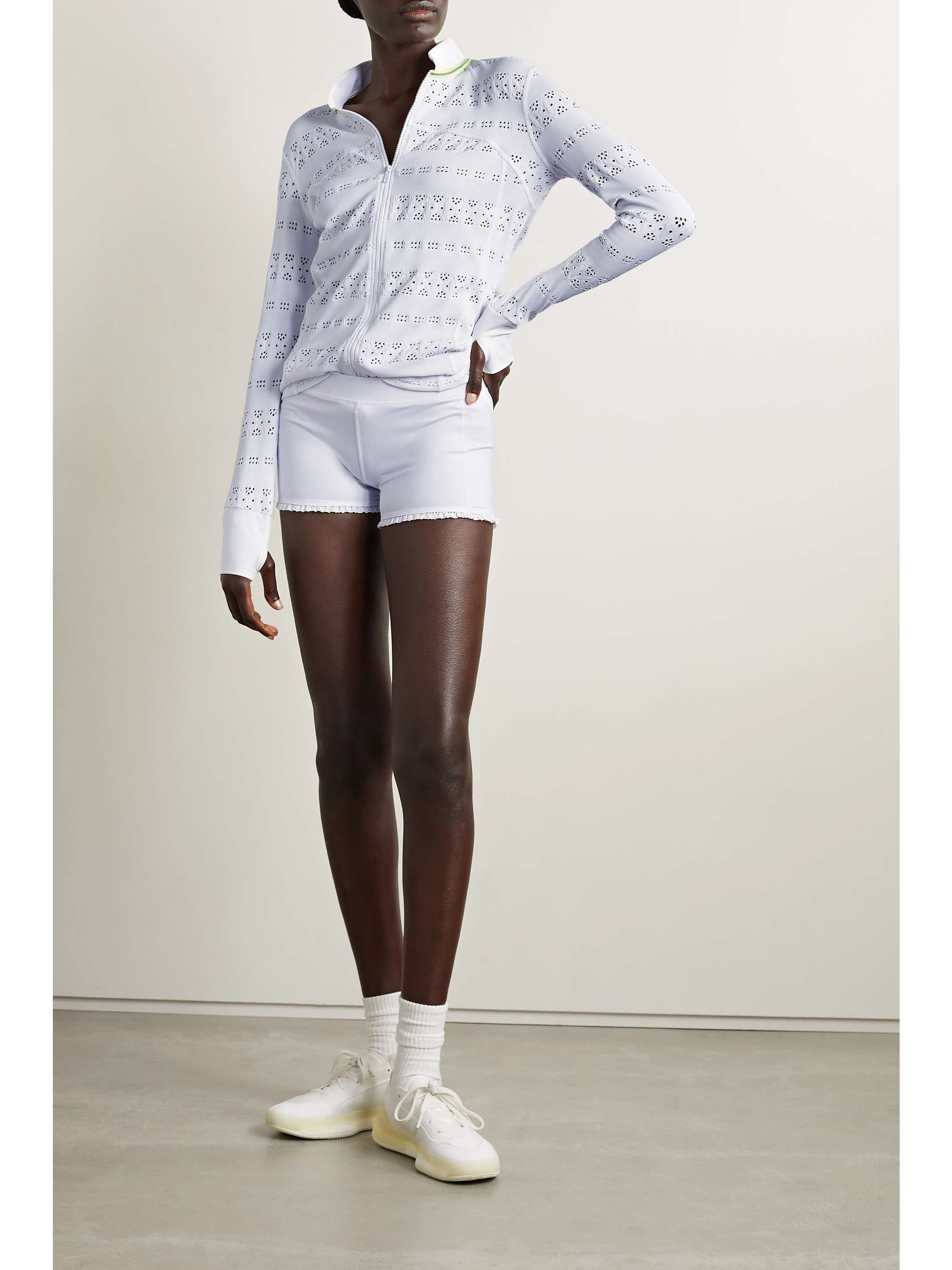 L'ETOILE SPORT Lace-trimmed stretch-jersey shorts