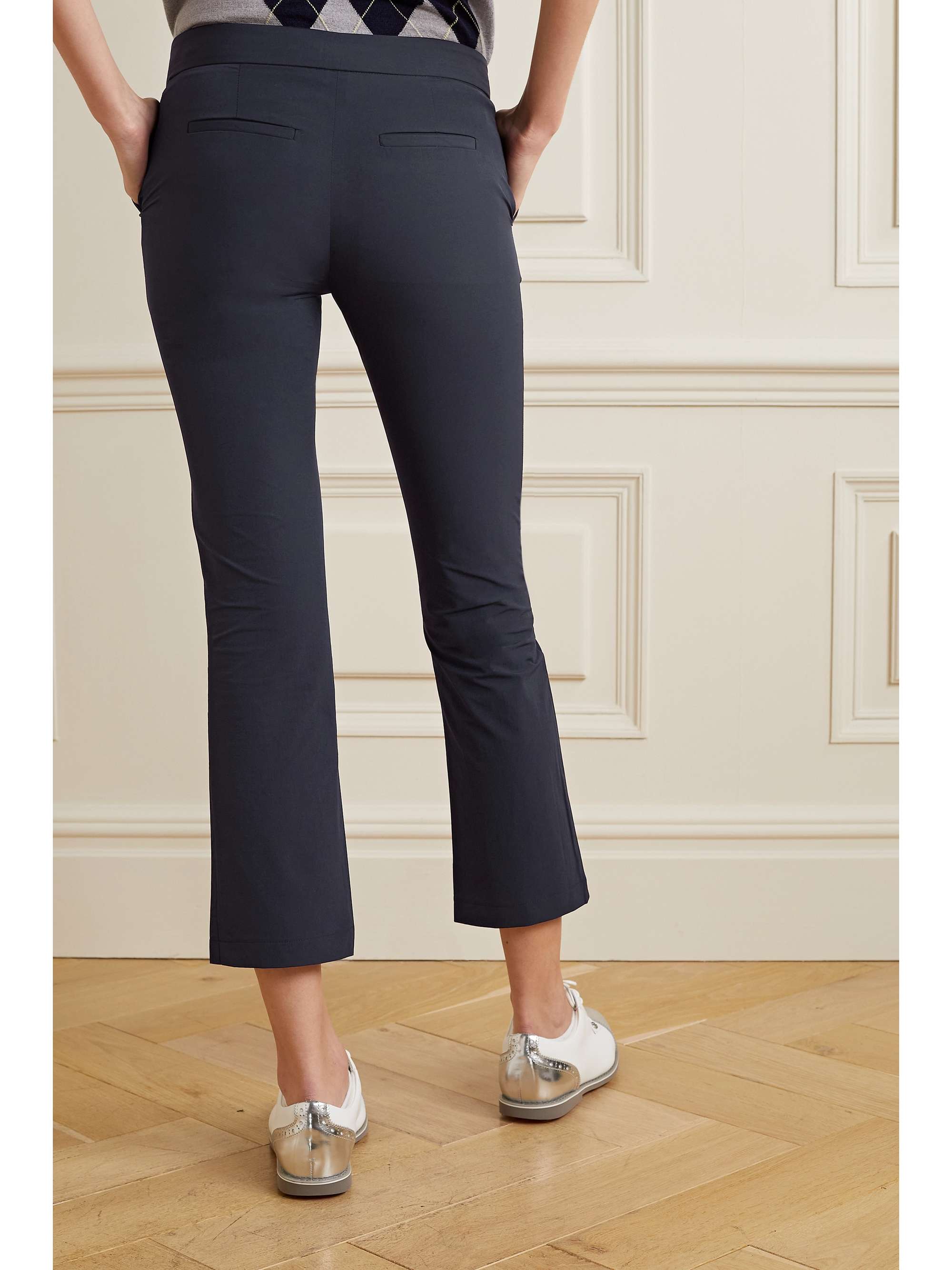Navy Cropped stretch-jersey flared 