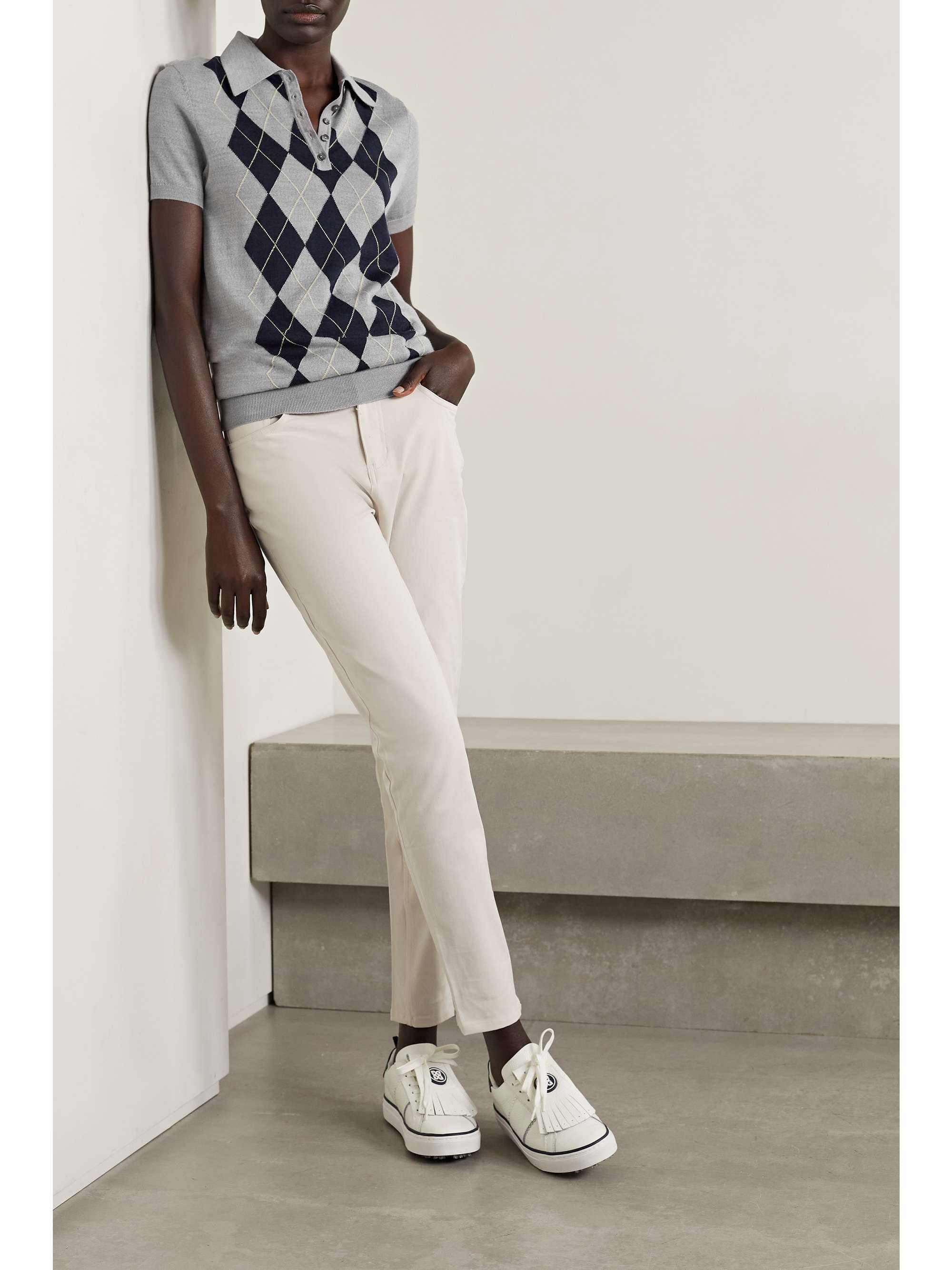 Gray Jacquard-knit merino wool golf 