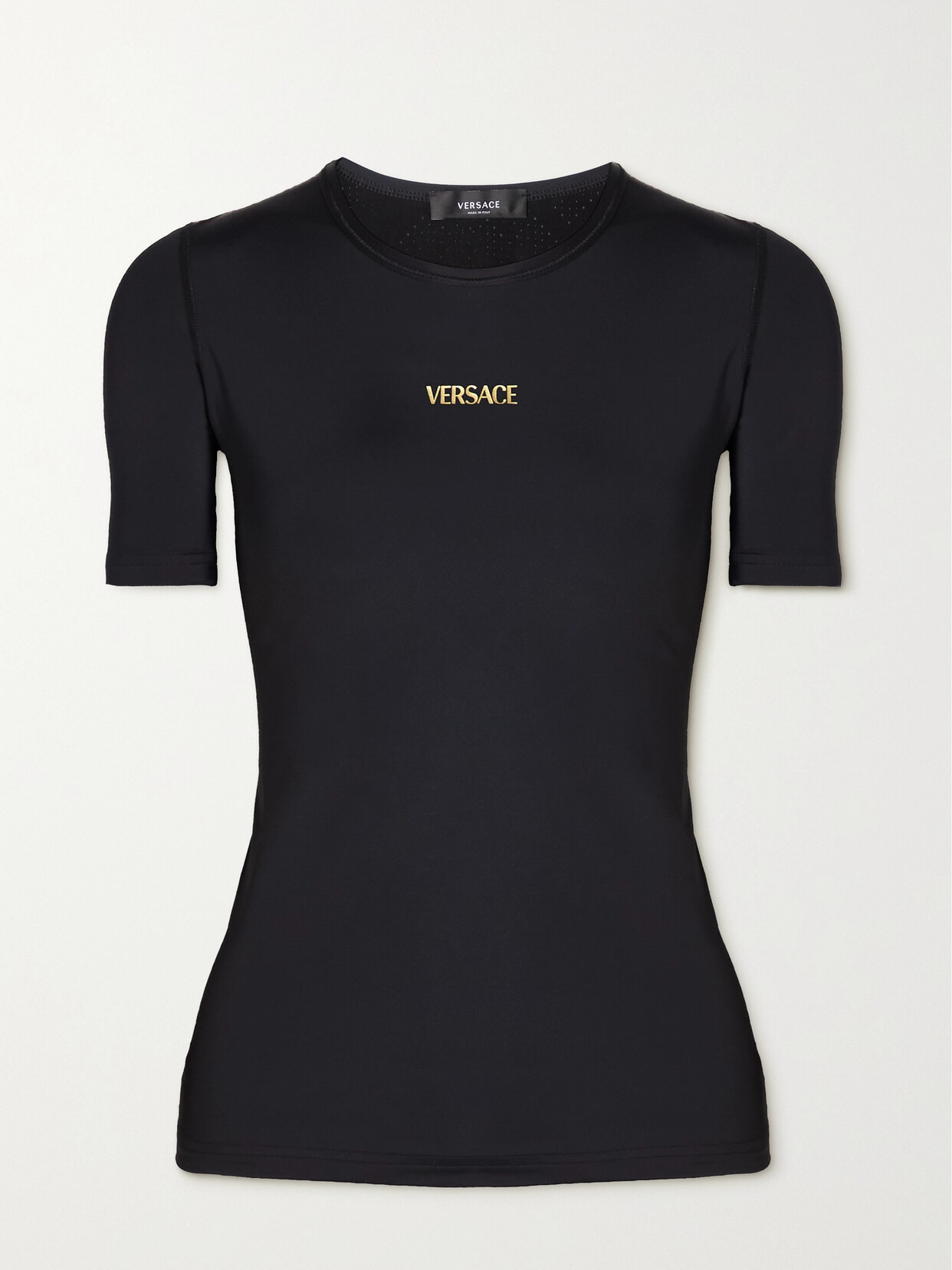 Click to view more detailed imagery on our partner's website Versace Printed Perforated Stretch-shell T-shirt In Black