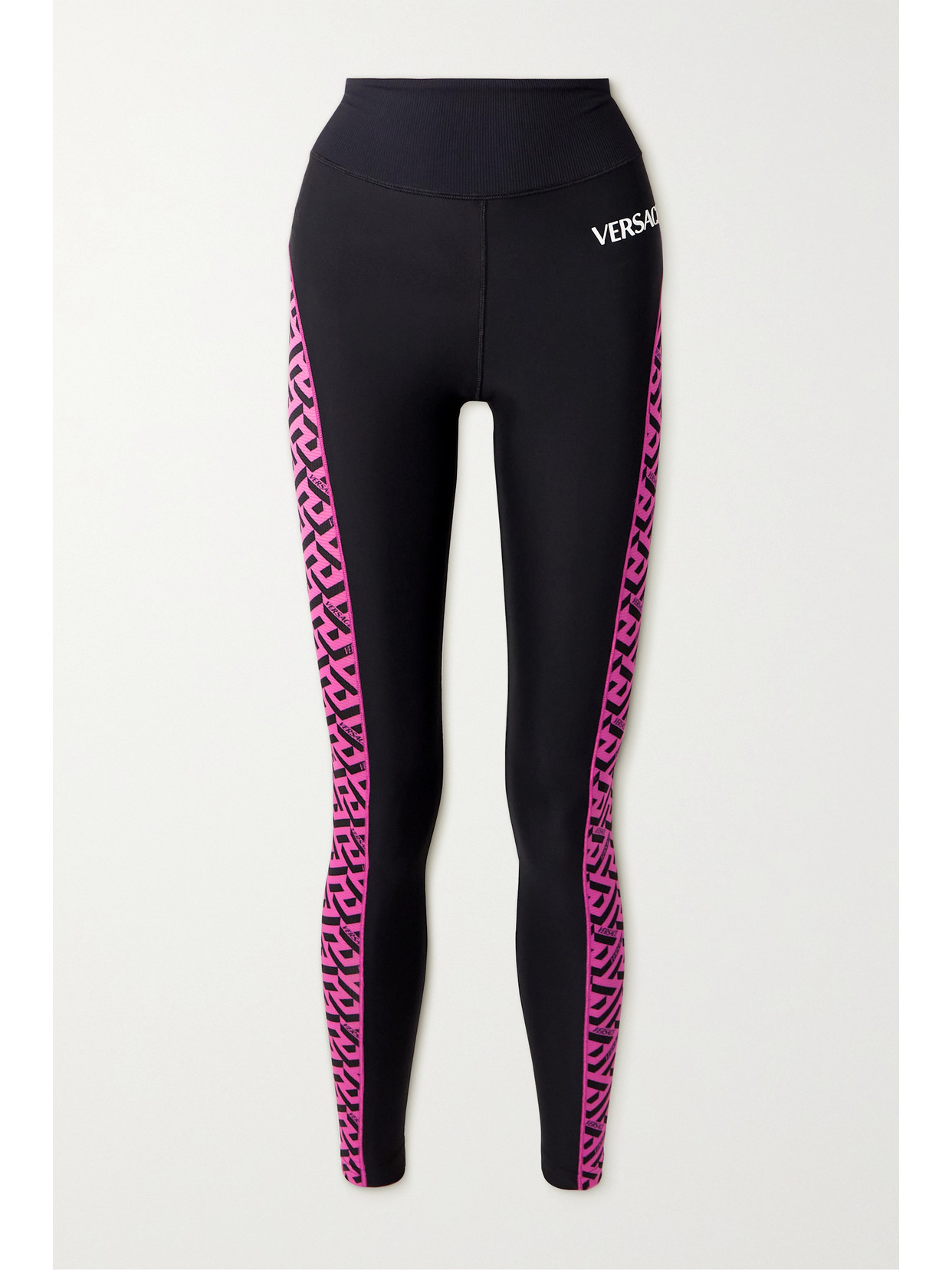 Versace Printed Perforated Stretch Leggings In Black