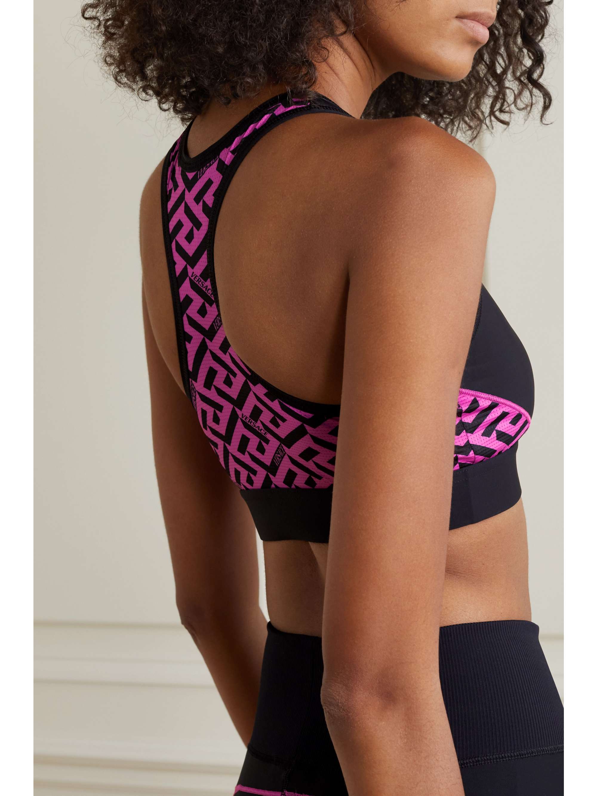 VERSACE La Greca printed stretch sports bra