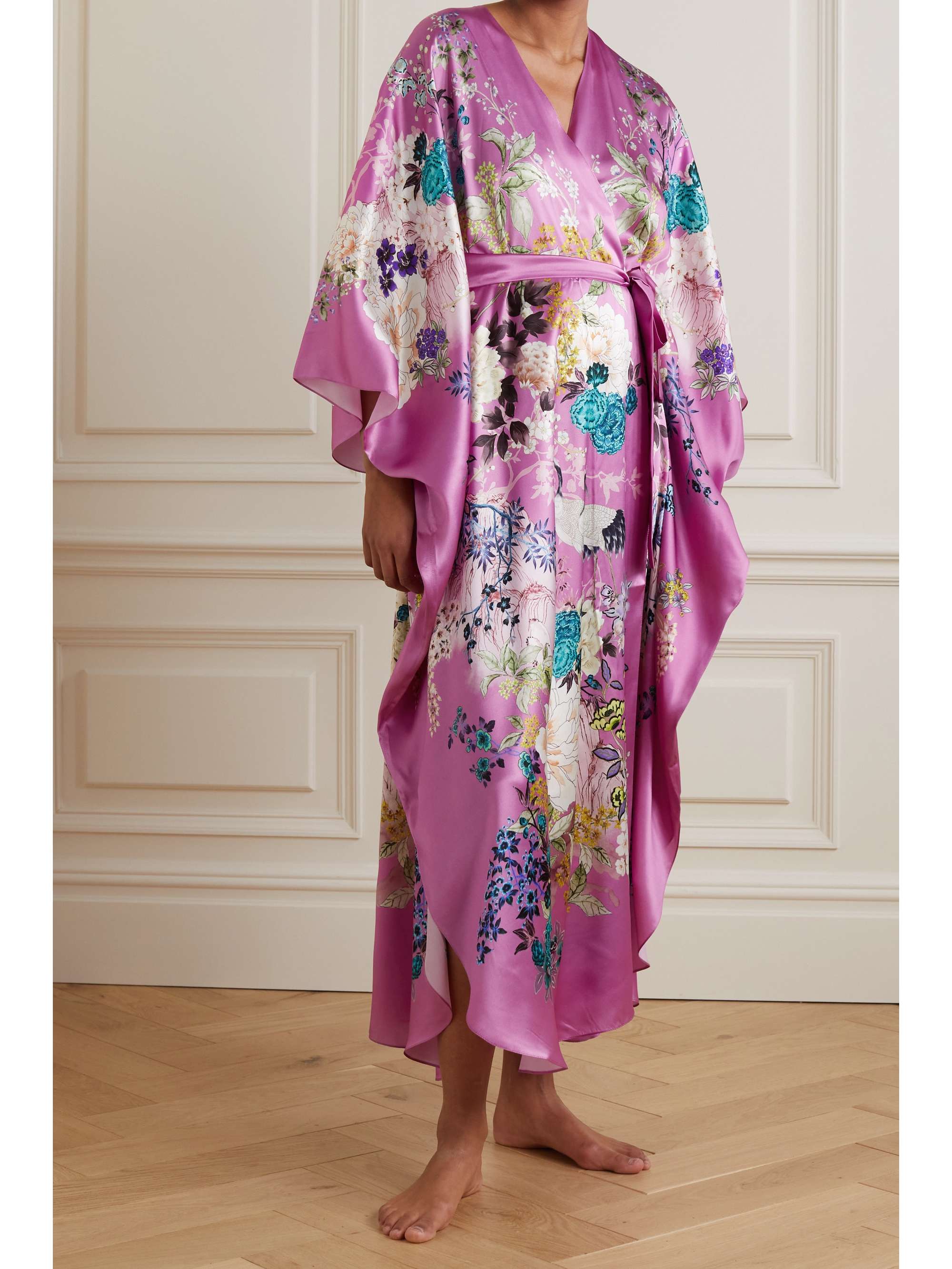 Pink Belted floralprint silksatin robe MENG NETAPORTER