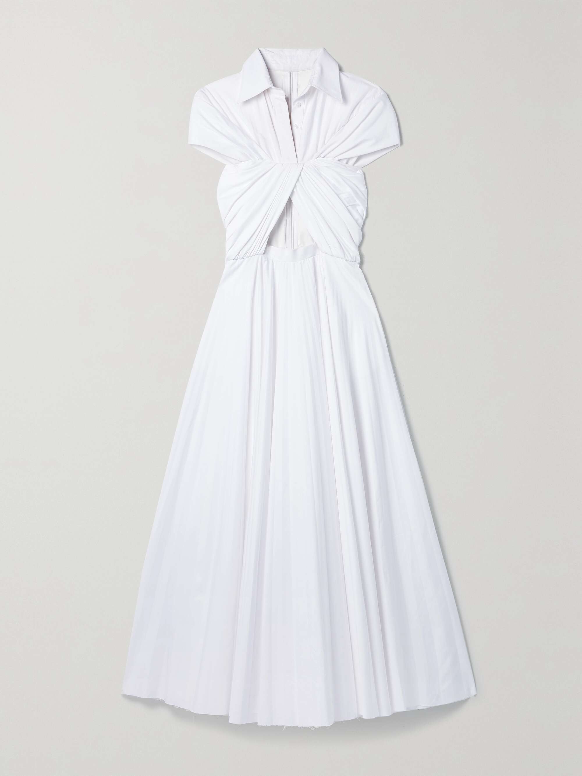 Cutout pleated cotton poplin shirt dress