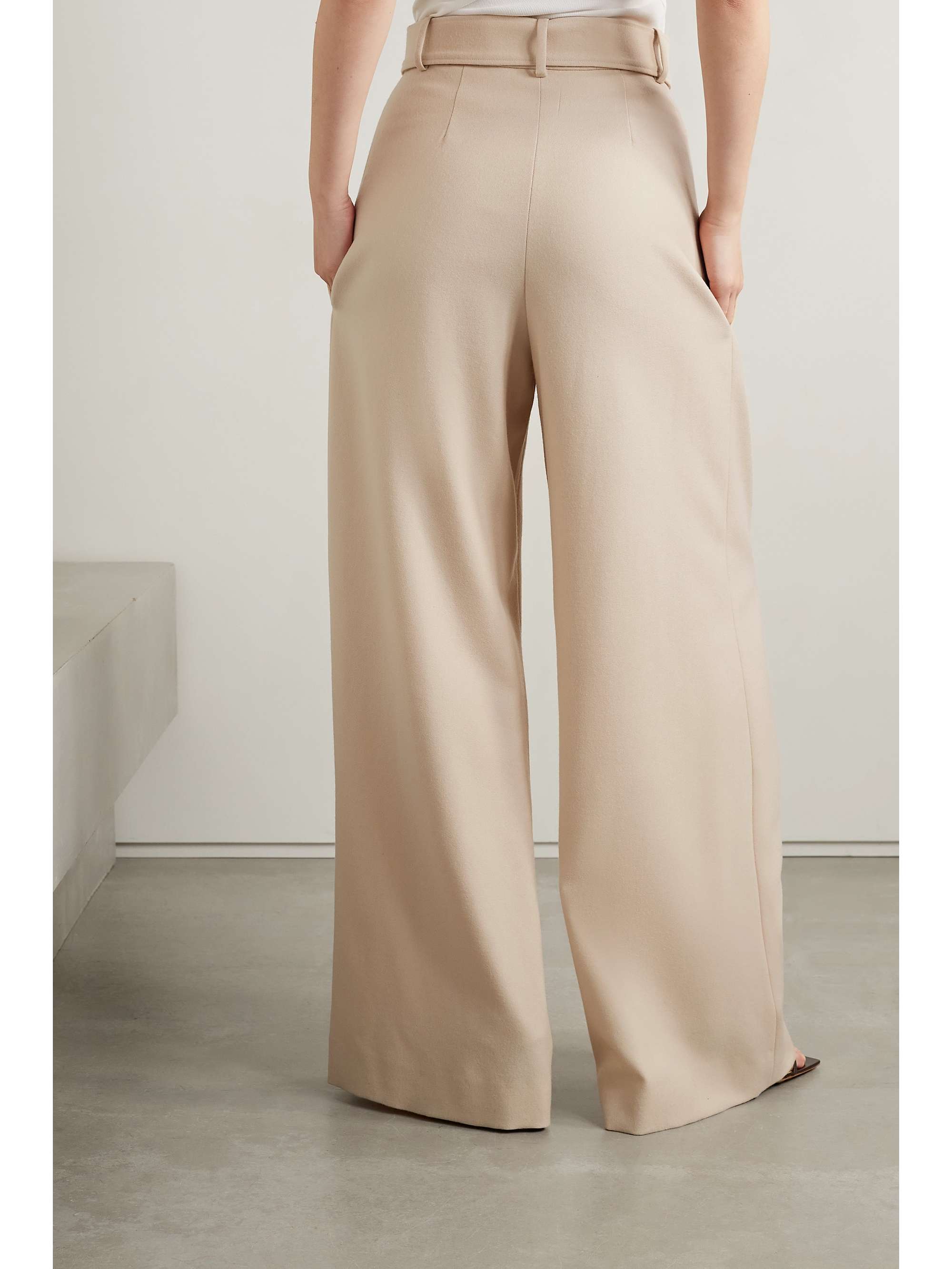BRANDON MAXWELL Belted pleated wool-blend twill wide-leg pants