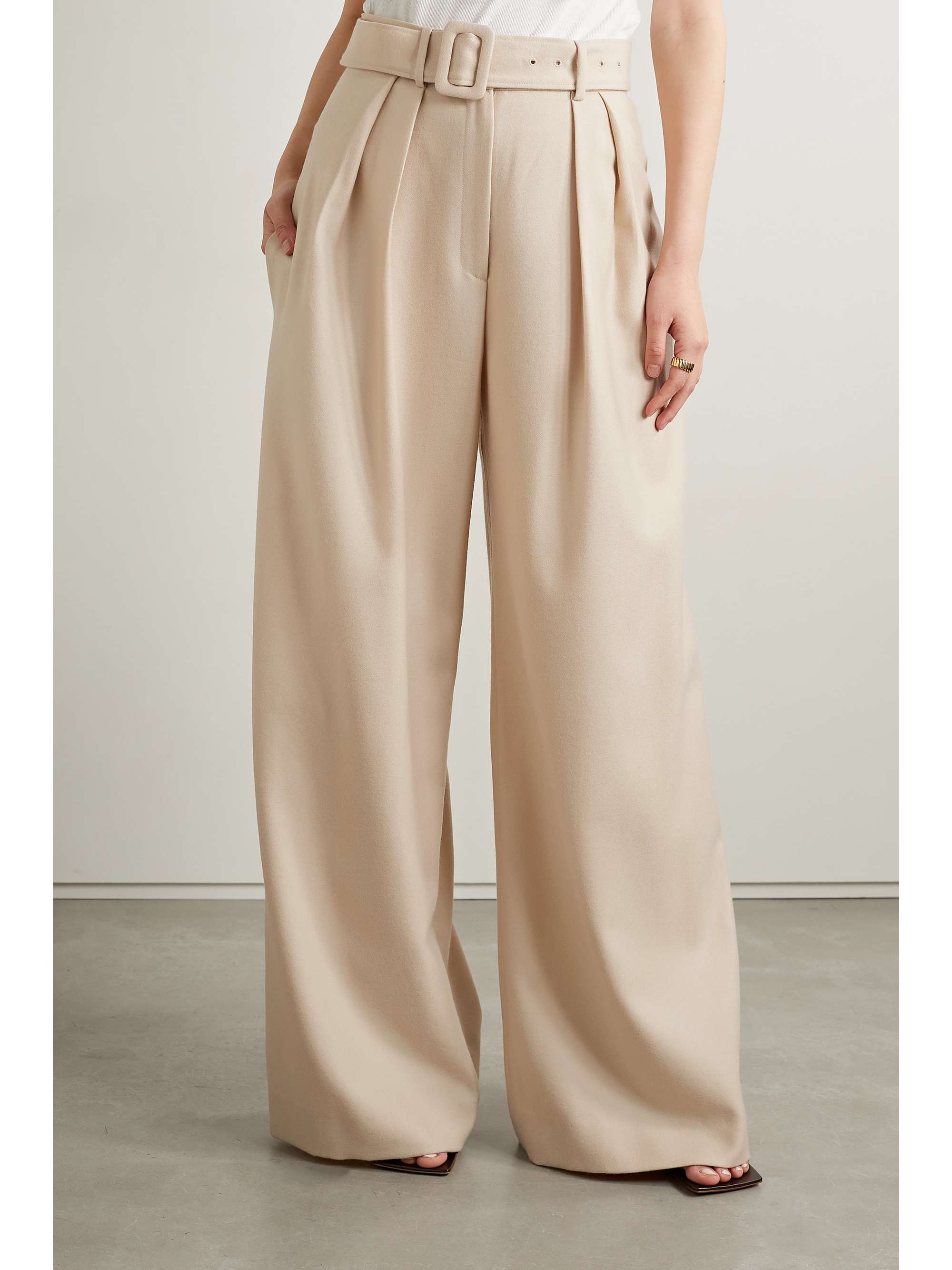 BRANDON MAXWELL Belted pleated wool-blend twill wide-leg pants