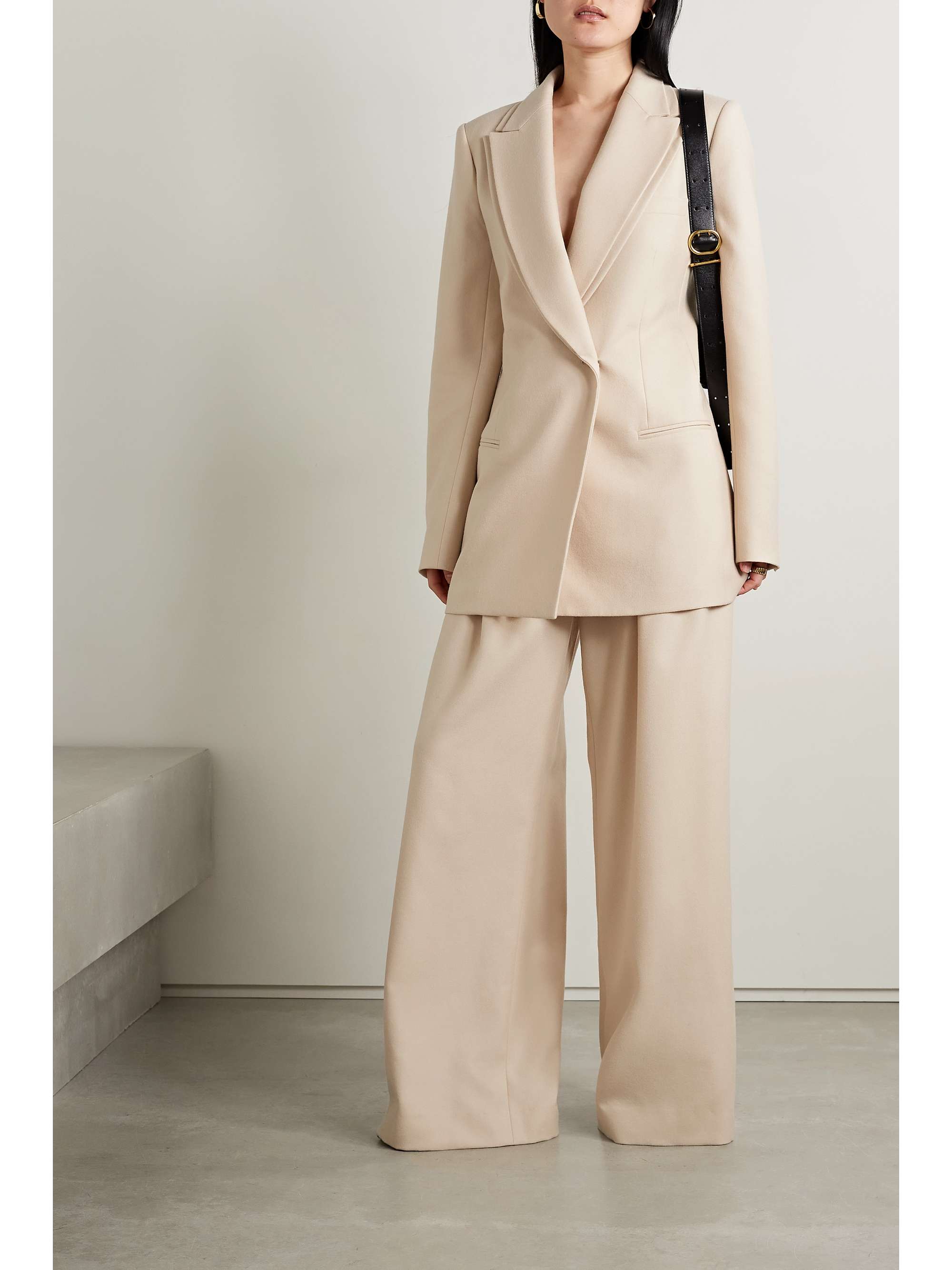 BRANDON MAXWELL Belted pleated wool-blend twill wide-leg pants