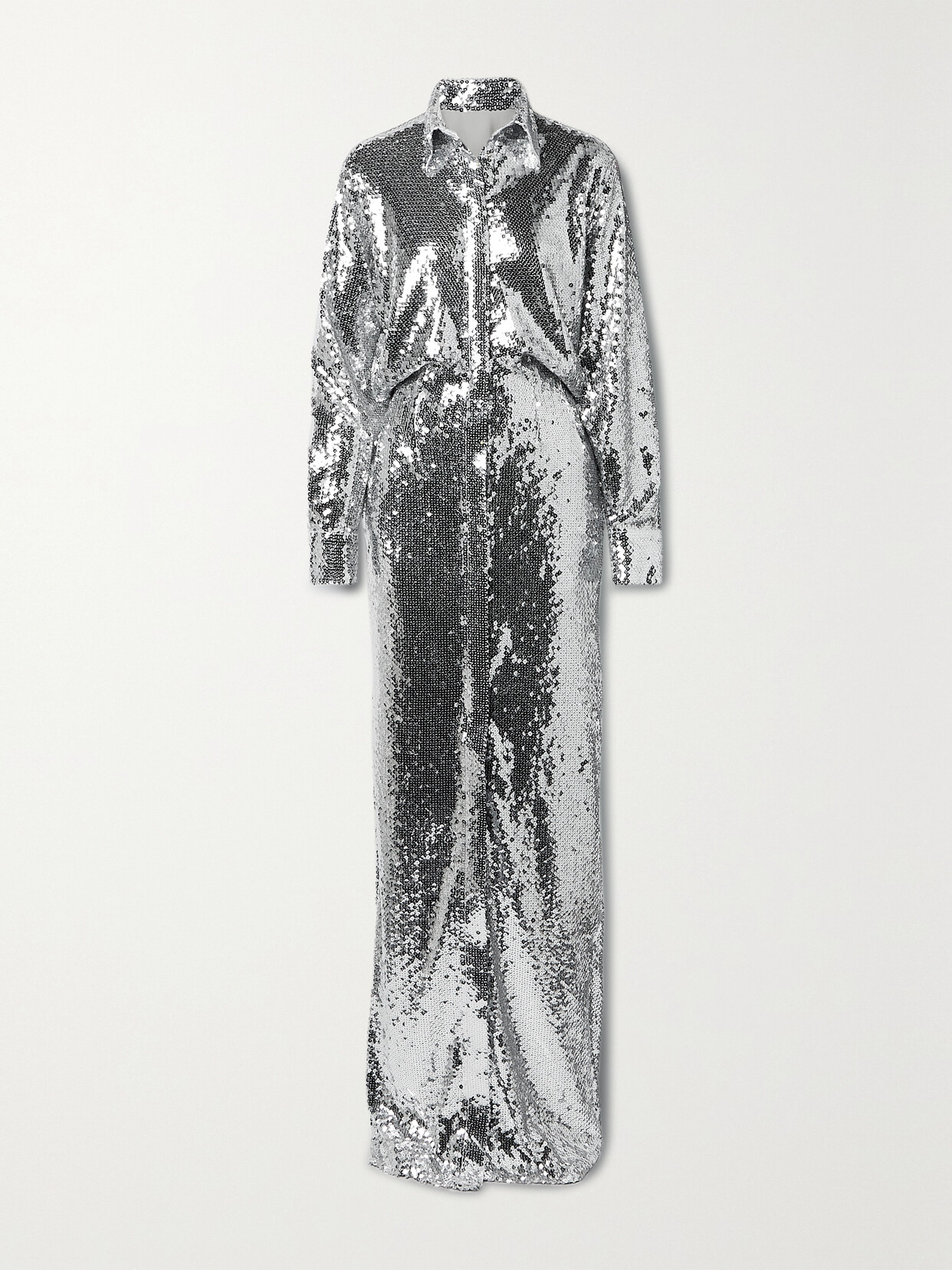 Brandon Maxwell Sequined Tulle Maxi Shirt Dress