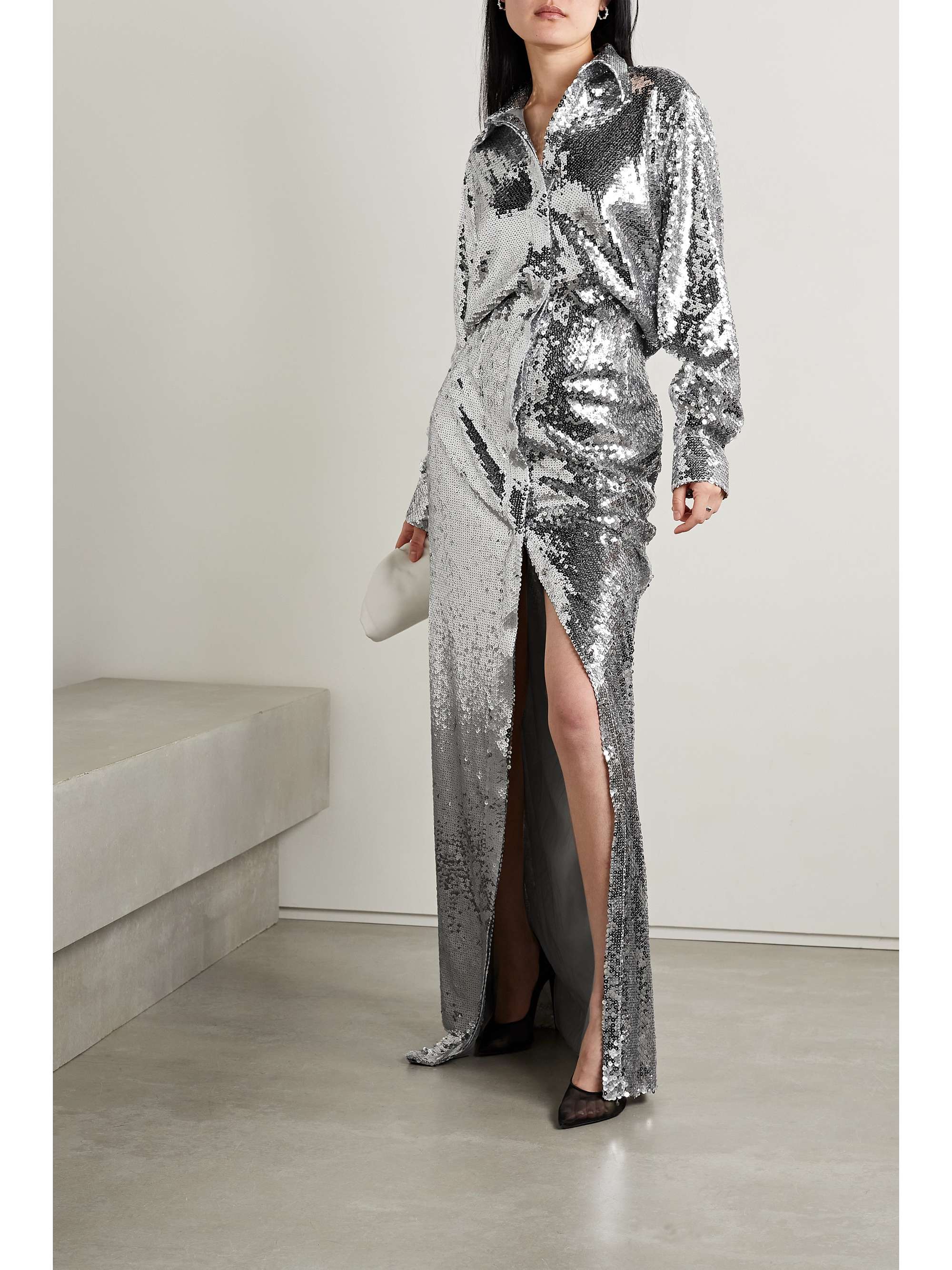 BRANDON MAXWELL Sequined tulle maxi shirt dress | NET-A-PORTER