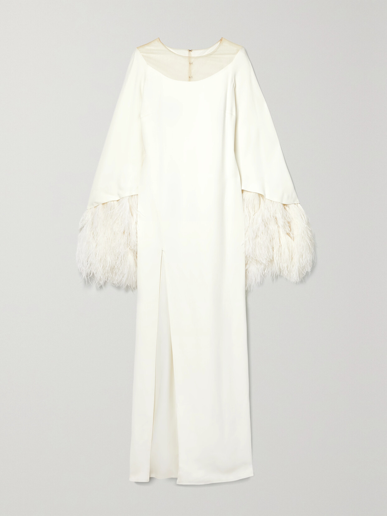 Monique Lhuillier - Feather And Tulle-trimmed Silk-crepe Gown - White 22 Awaiting product image