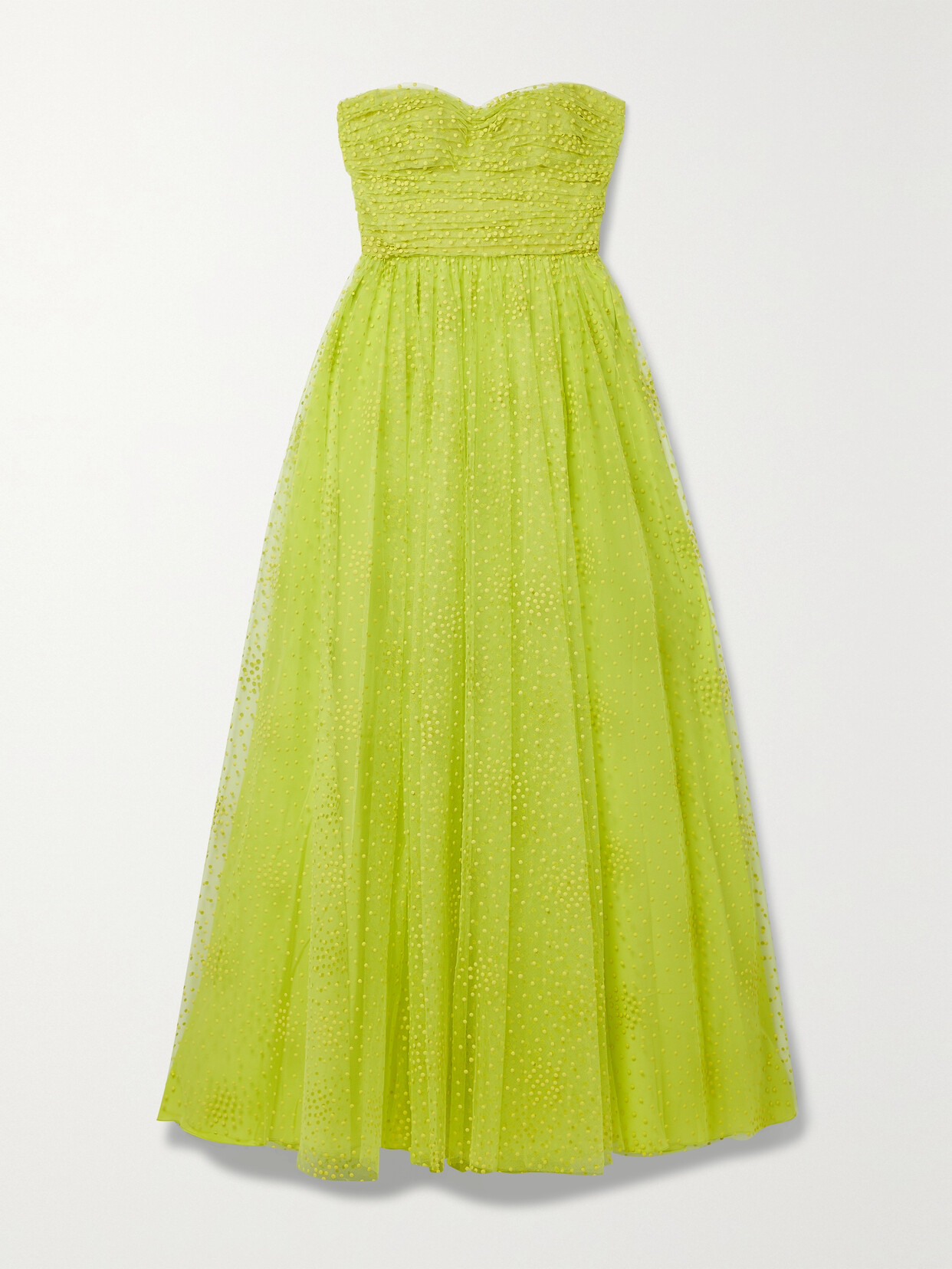 Monique Lhuillier Strapless Polka-dot Tulle Gown In Yellow