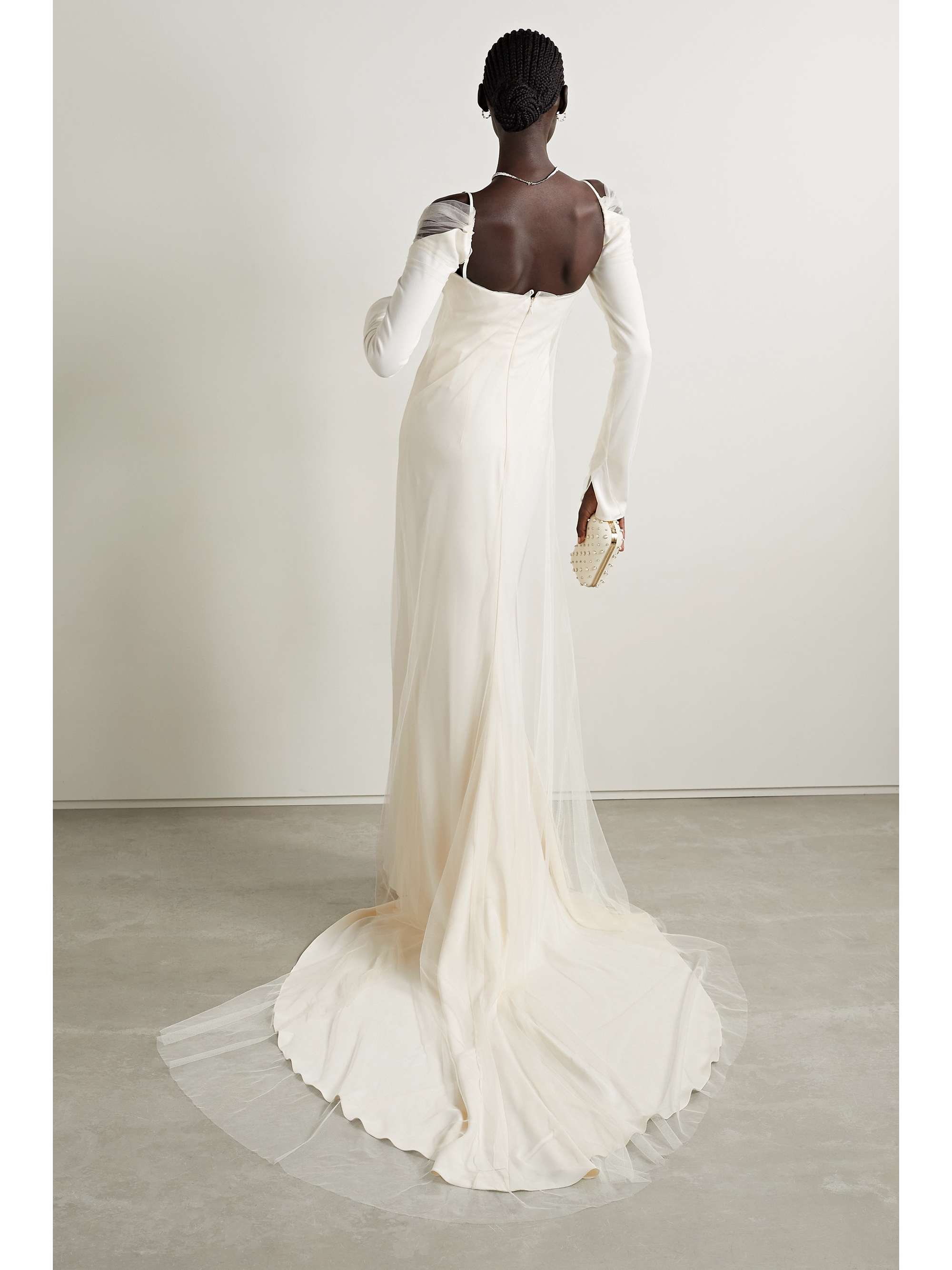DANIELLE FRANKEL Leona cold-shoulder cady and tulle gown