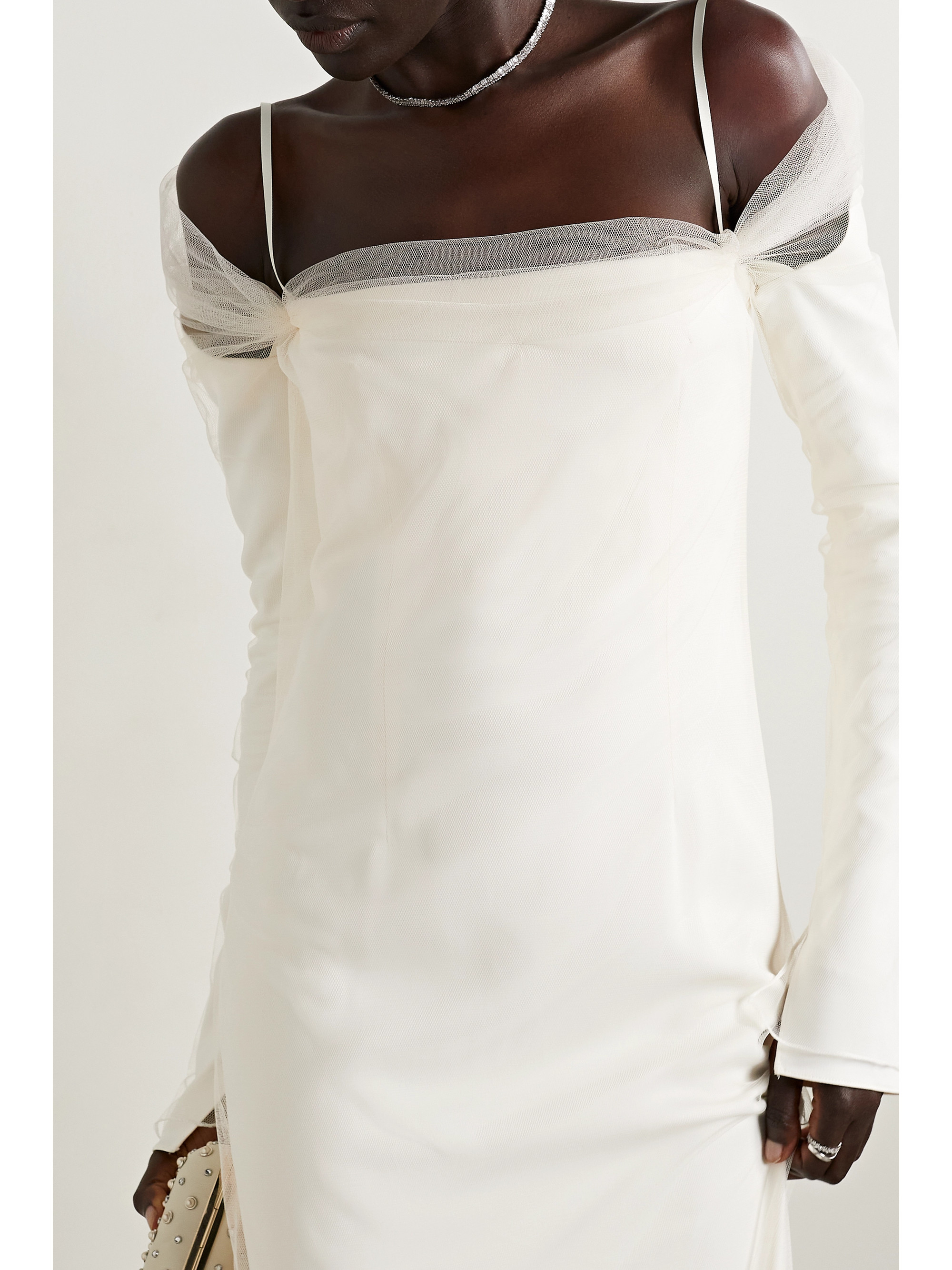 Danielle Frankel Leona cold-shoulder cady and tulle gown