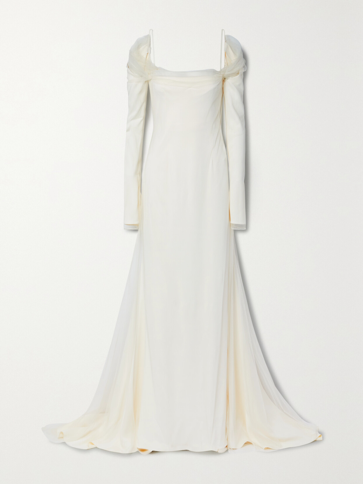 Danielle Frankel Leona Cold-shoulder Cady And Tulle Gown In Off-white