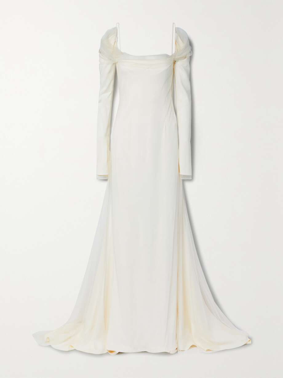 leona cold-shoulder cady and tulle gown