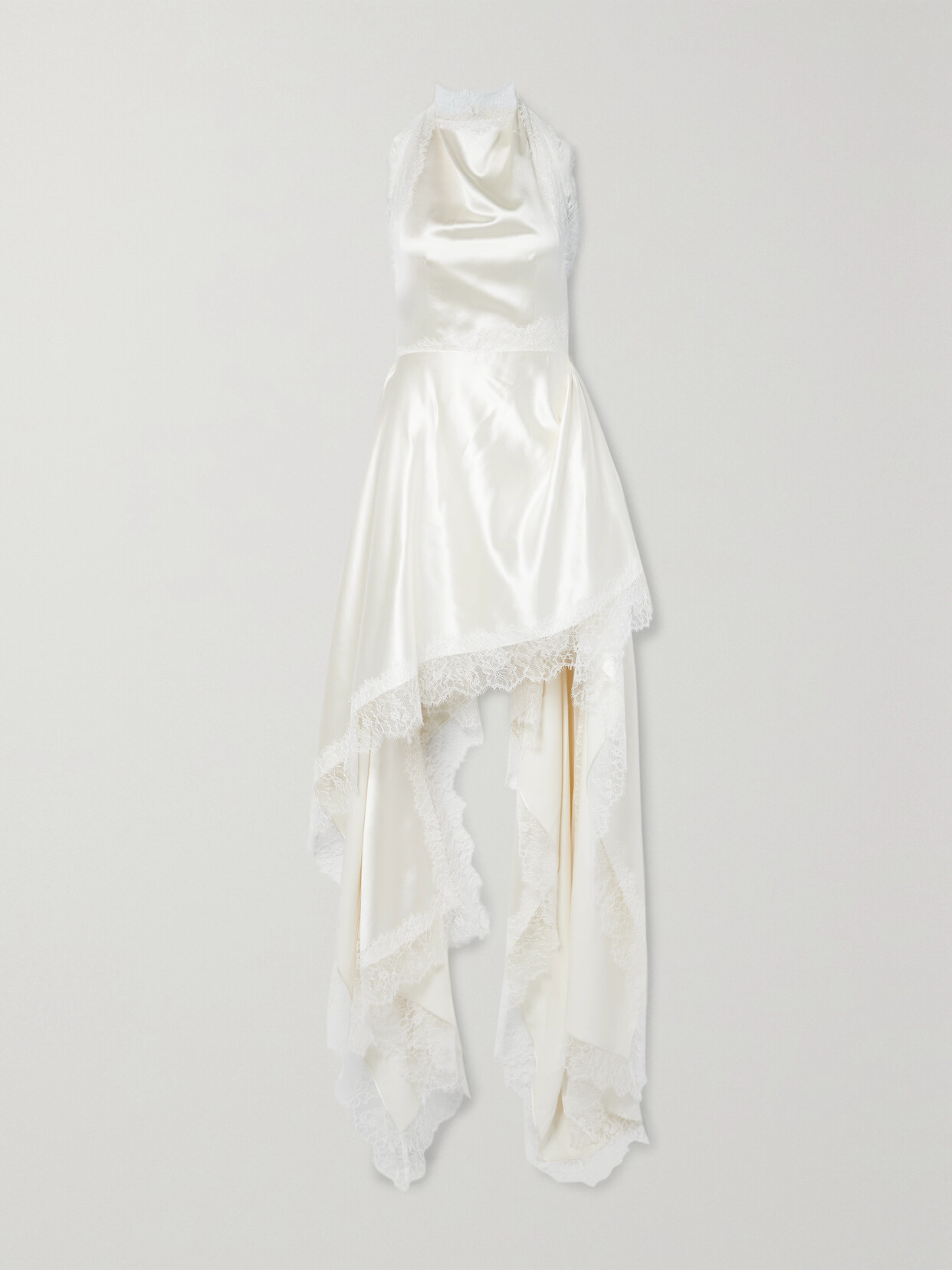 DANIELLE FRANKEL CARRIE LACE-TRIMMED WOOL AND SILK-BLEND CHARMEUSE GOWN