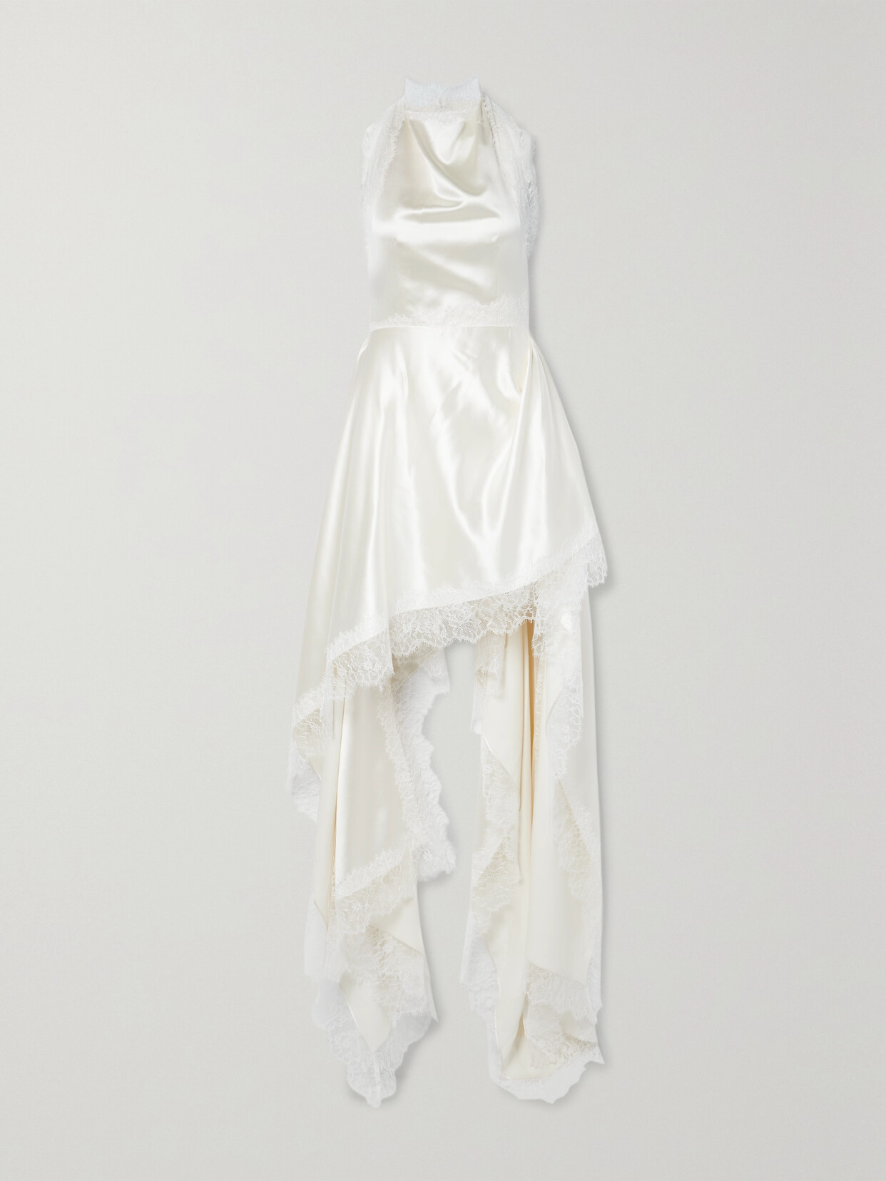 Danielle Frankel Carrie Lace-trimmed Wool And Silk-blend Charmeuse Gown In Ivory