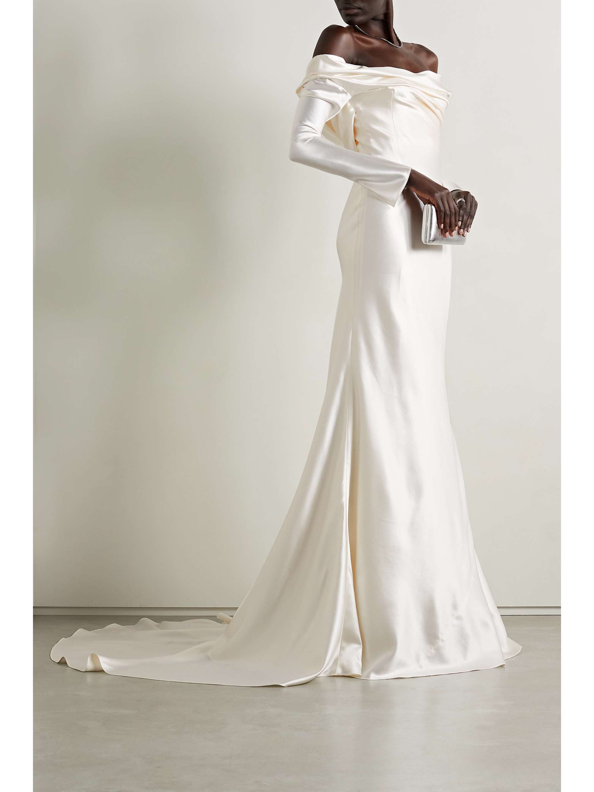 DANIELLE FRANKEL Noa off-the-shoulder draped wool and silk-blend charmeuse gown