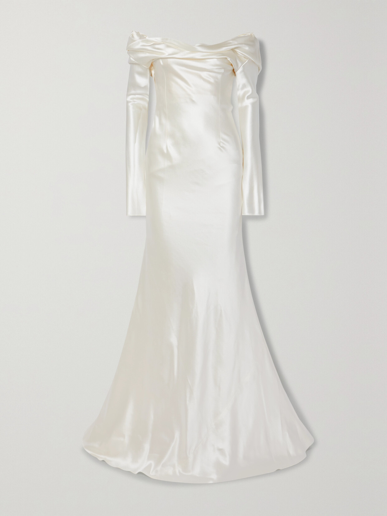 Danielle Frankel Noa Off-the-shoulder Draped Wool And Silk-blend Charmeuse Gown In Off-white
