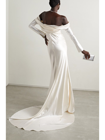 Danielle Frankel Noa off-the-shoulder draped wool and silk-blend charmeuse gown