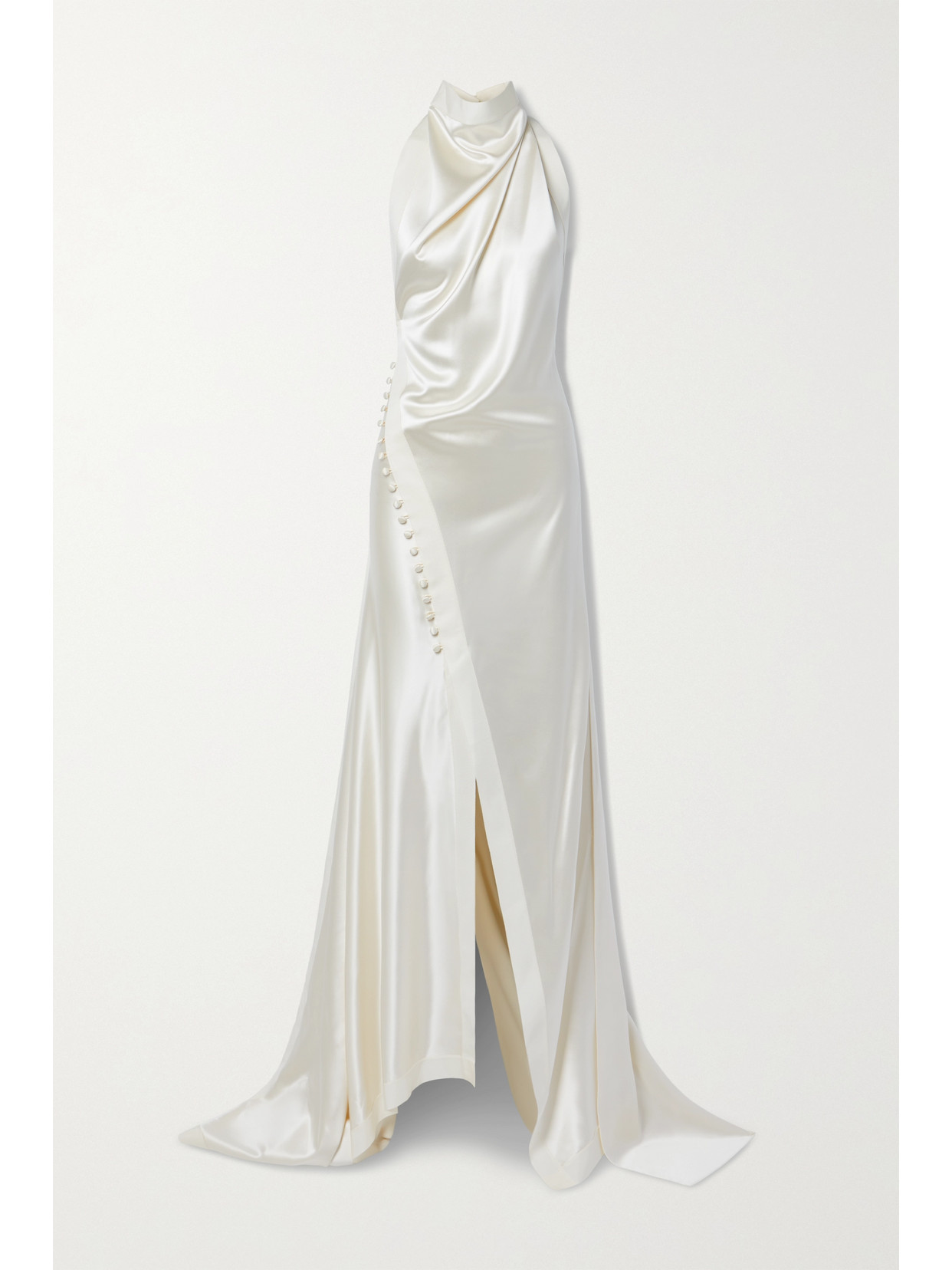 Danielle Frankel Sasha Draped Silk-charmeuse Halterneck Gown In Ivory