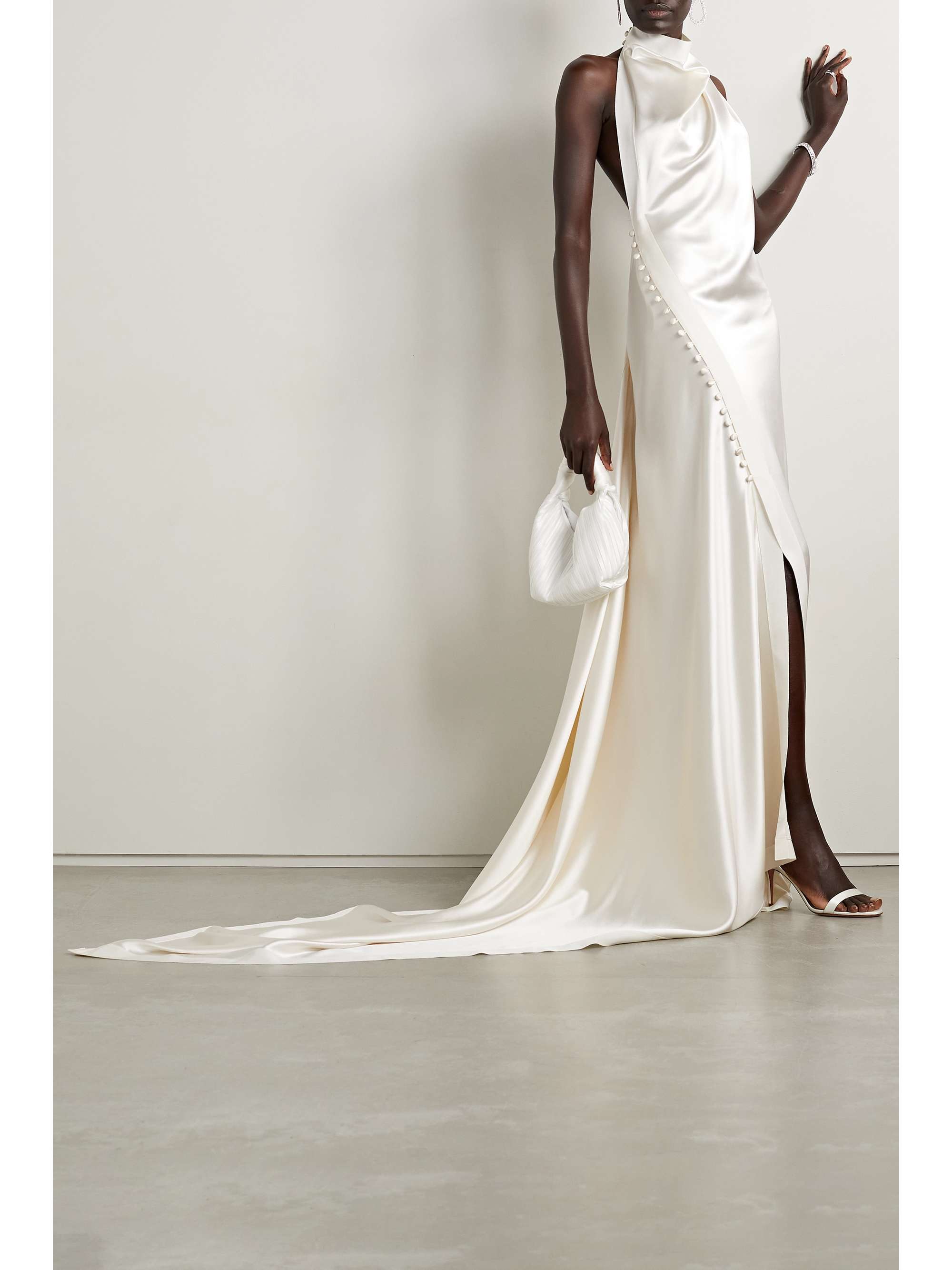 DANIELLE FRANKEL Sasha draped silk-charmeuse halterneck gown