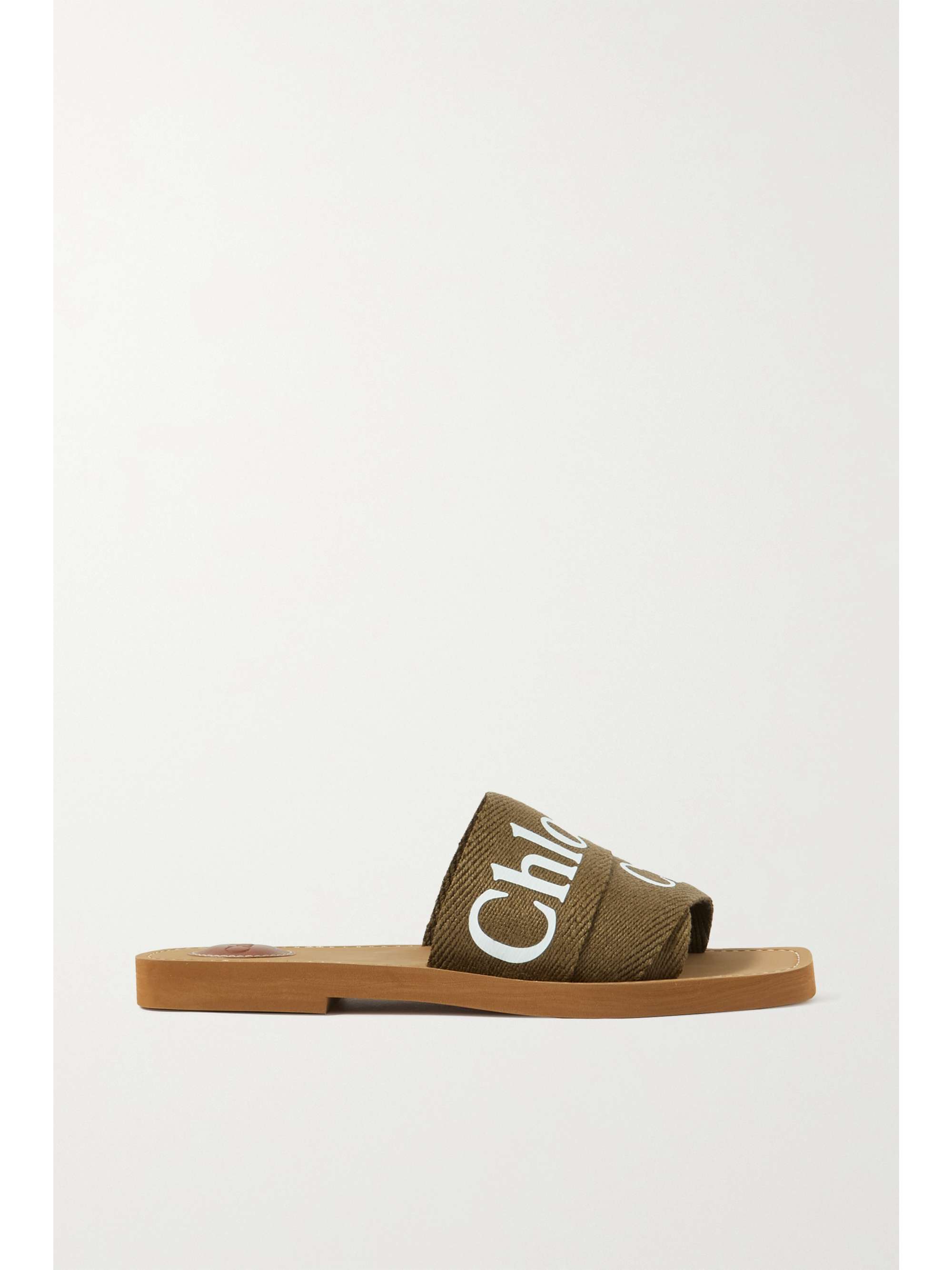 CHLO Woody logo print canvas slides NET A PORTER