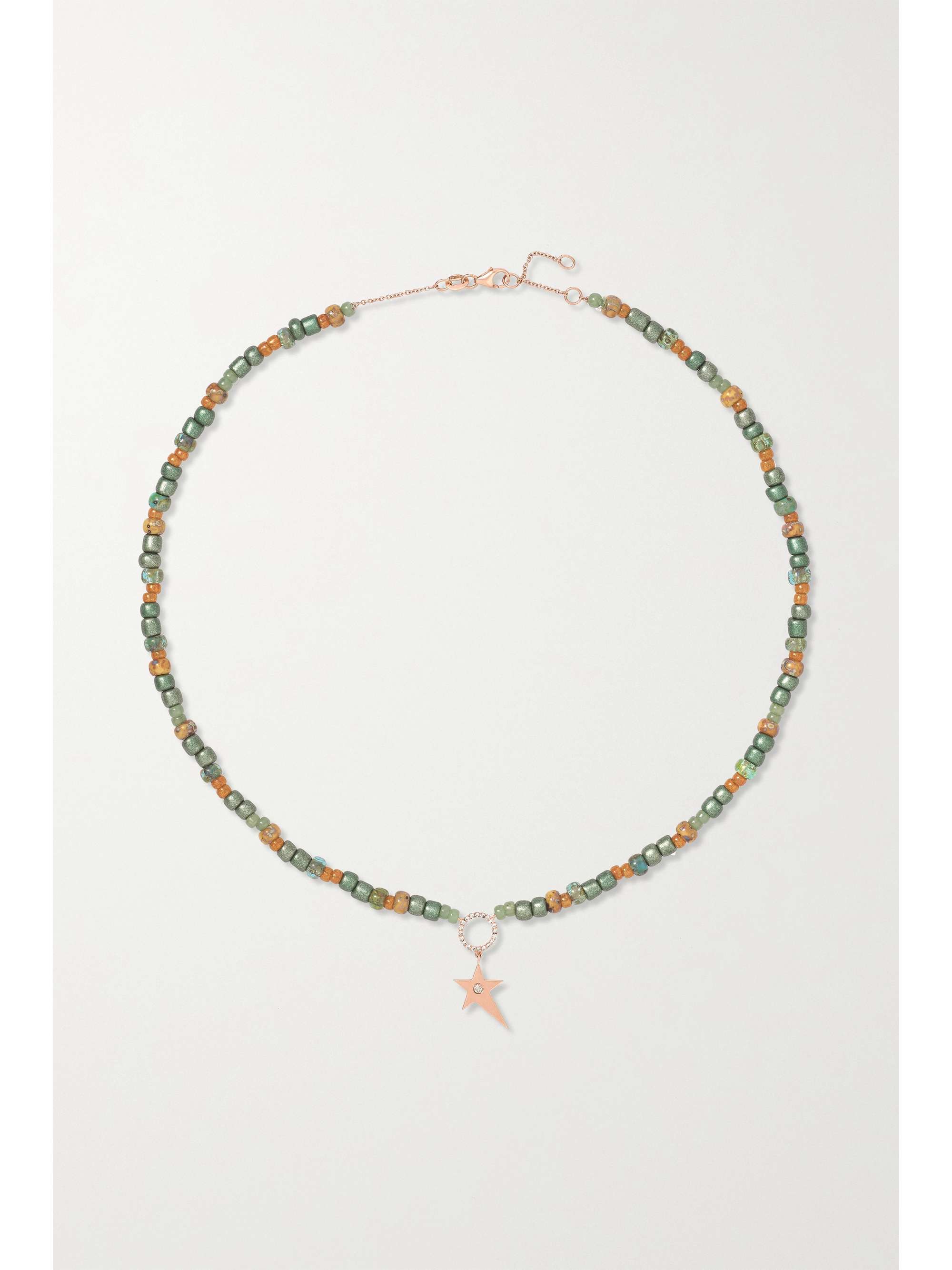 DIANE KORDAS 14-karat rose gold, bead and diamond necklace