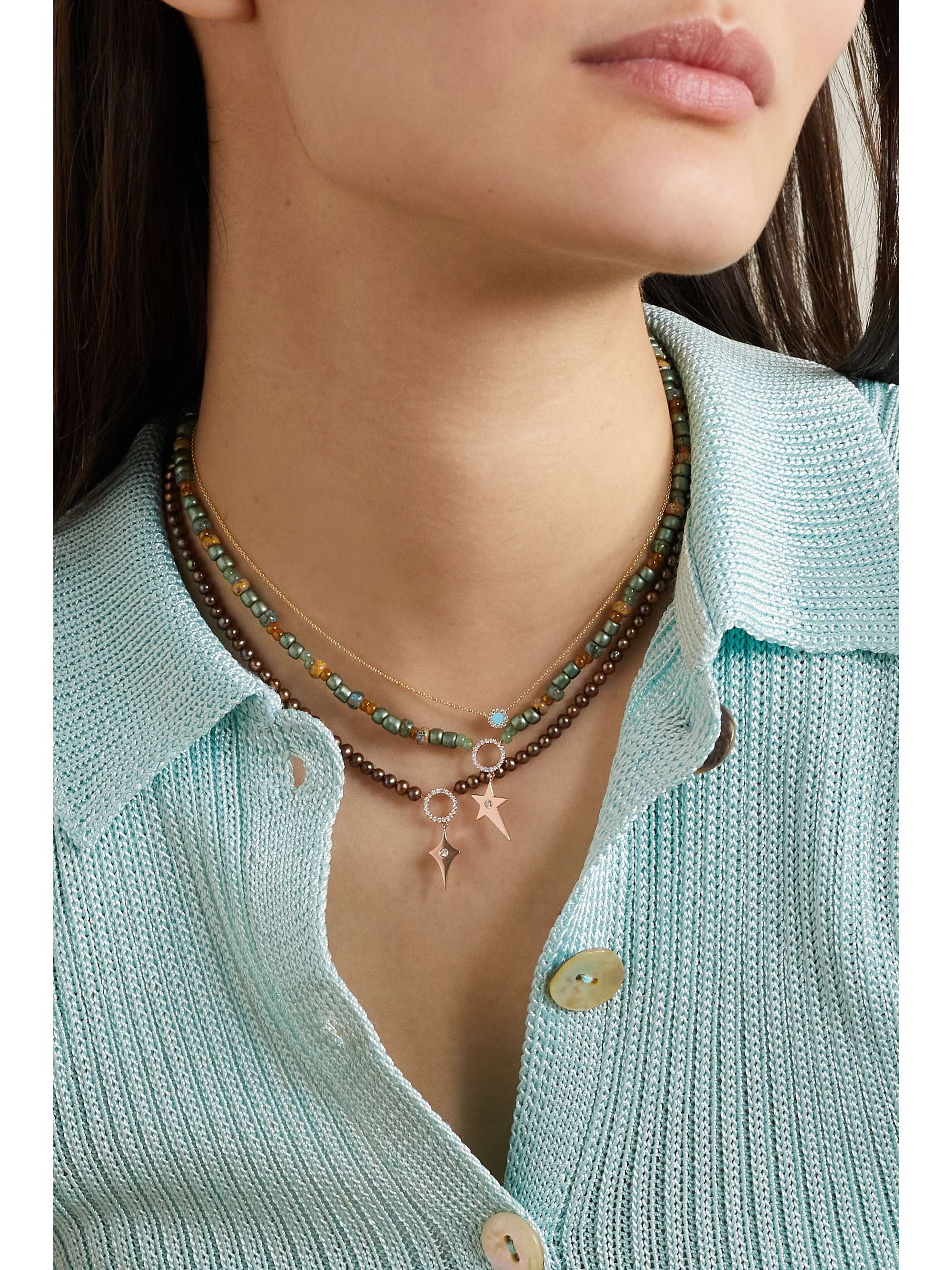 DIANE KORDAS 14-karat rose gold, bead and diamond necklace