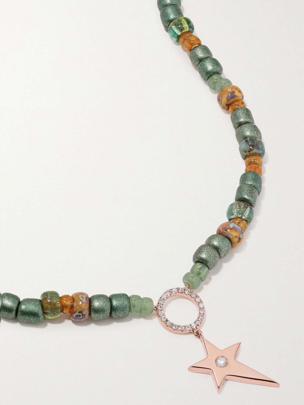 14-karat rose gold, bead and diamond necklace
