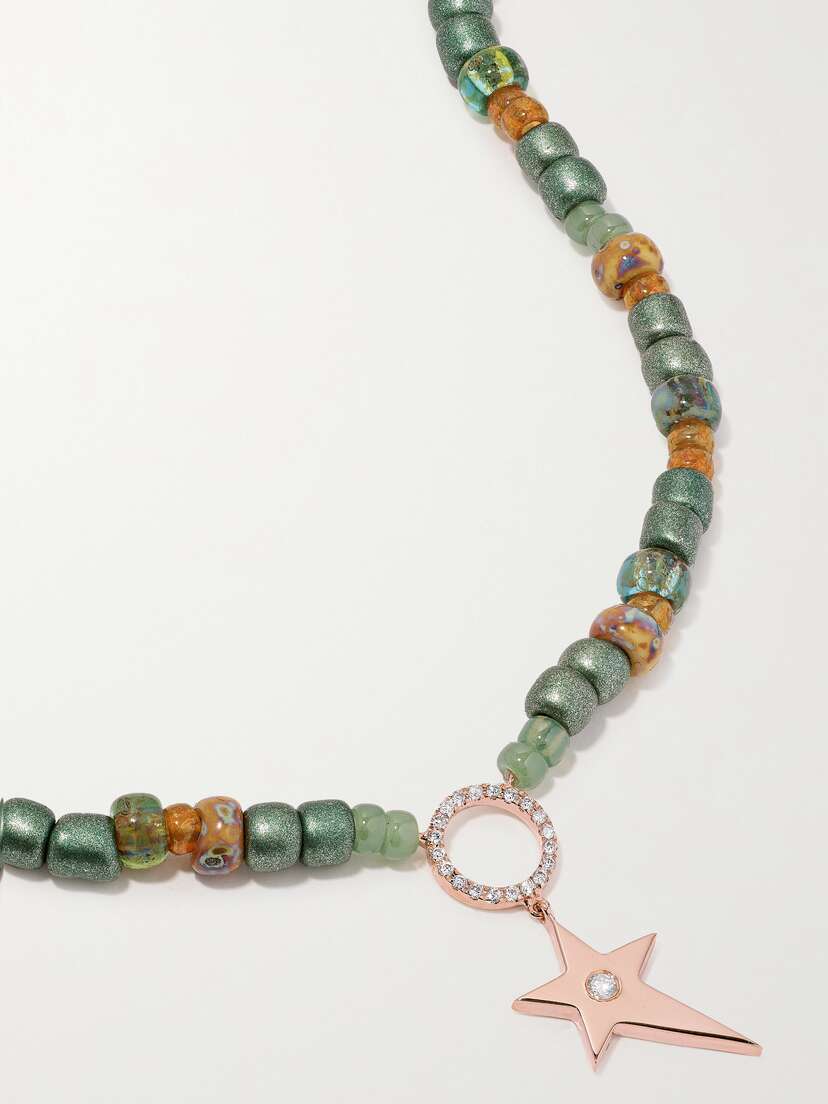 Diane Kordas 14-karat Rose Gold, Bead And Diamond Necklace