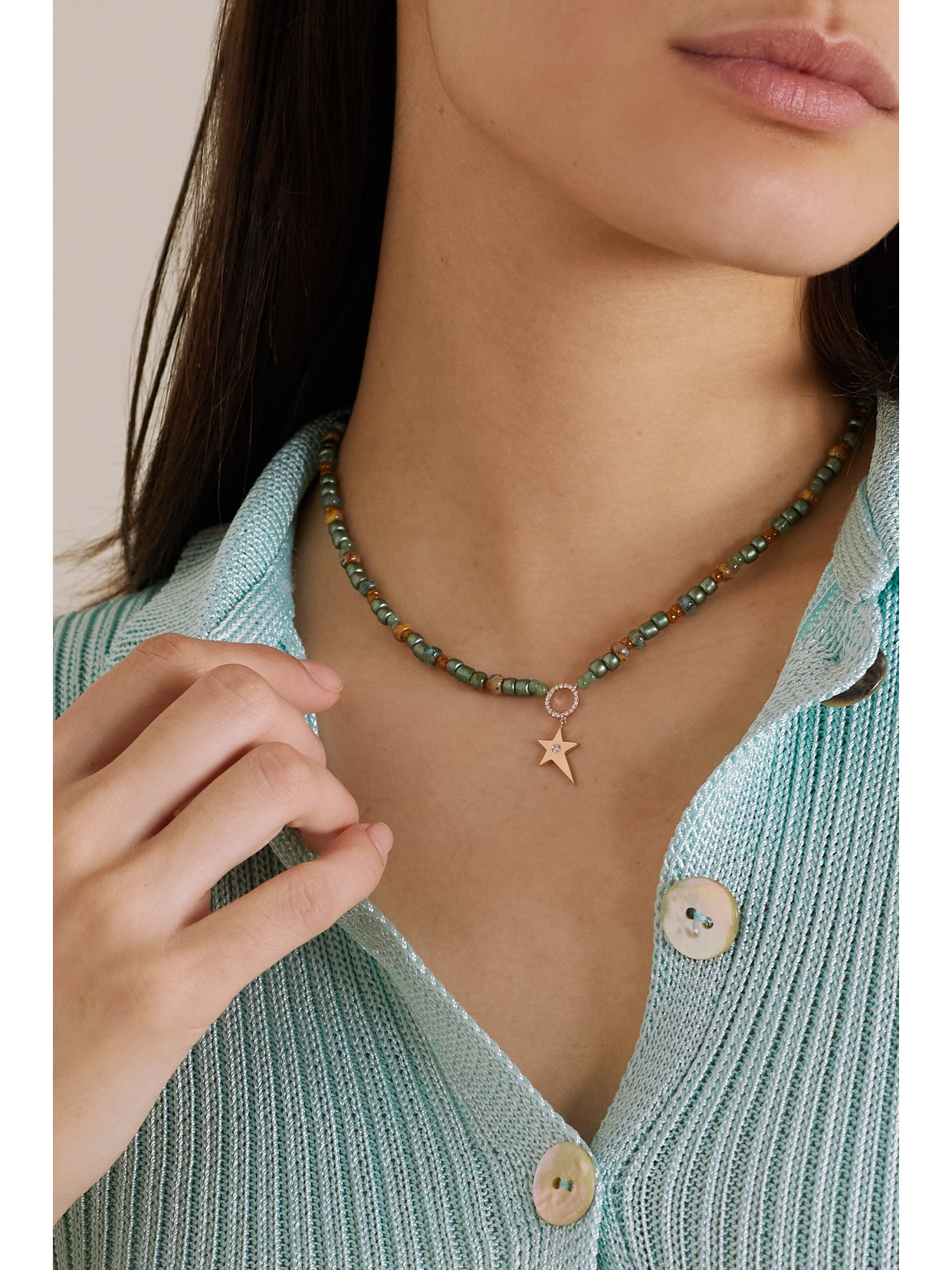 Diane Kordas 14-karat Rose Gold, Bead And Diamond Necklace In Gold