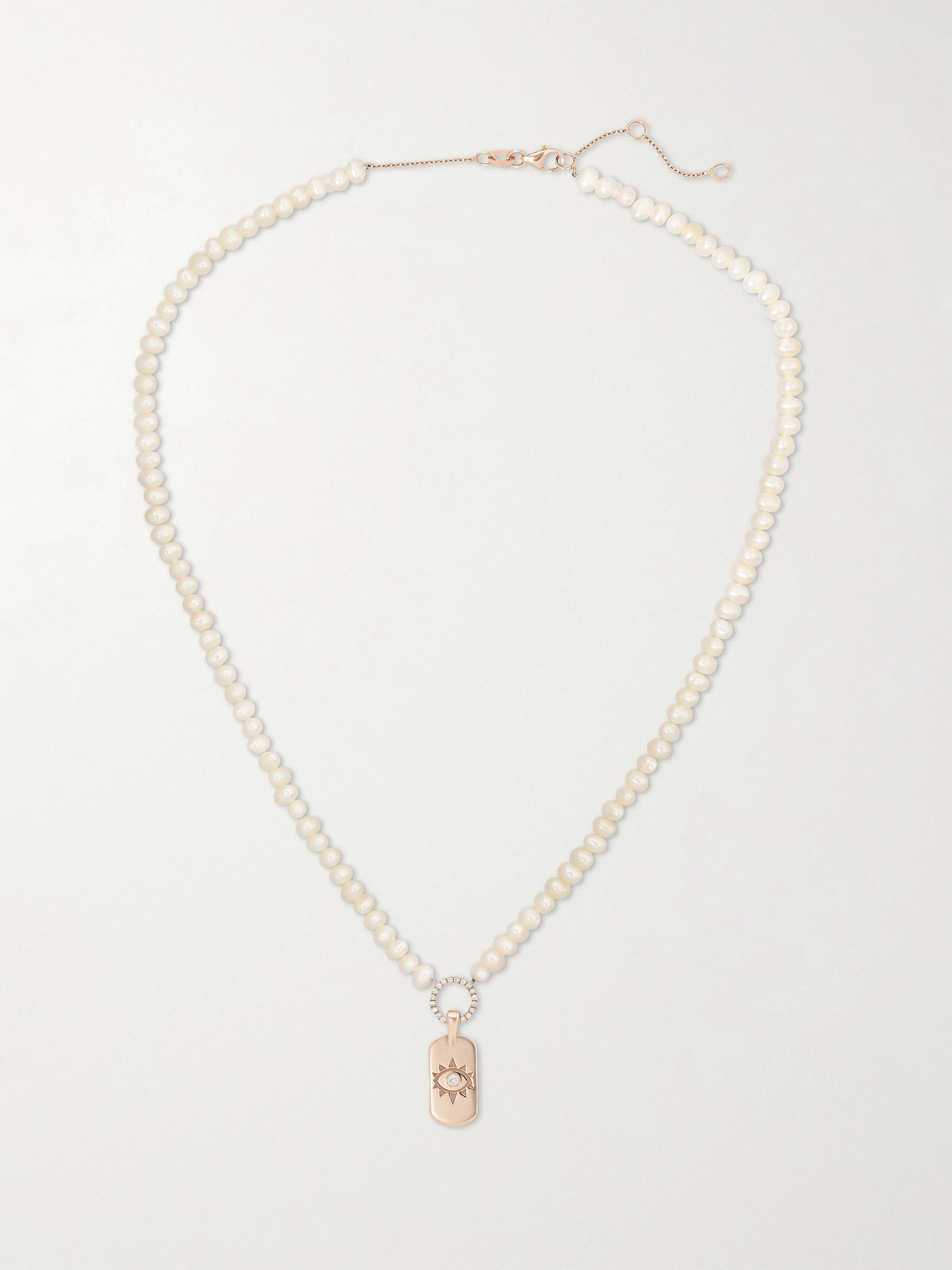 Shop Diane Kordas Evil Eye 14-karat Rose Gold, Pearl And Diamond Necklace