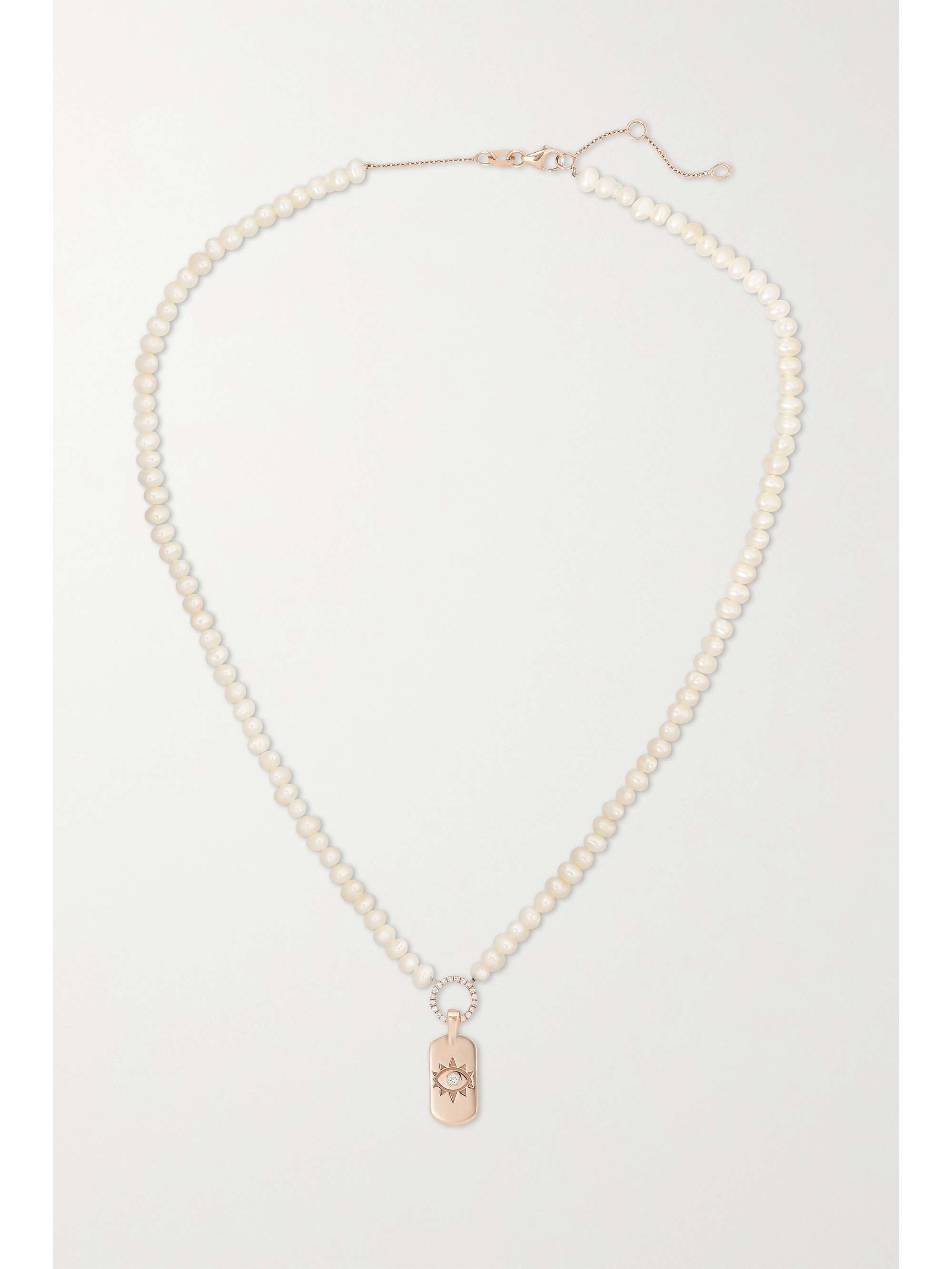 DIANE KORDAS Evil Eye 14-karat rose gold, pearl and diamond necklace