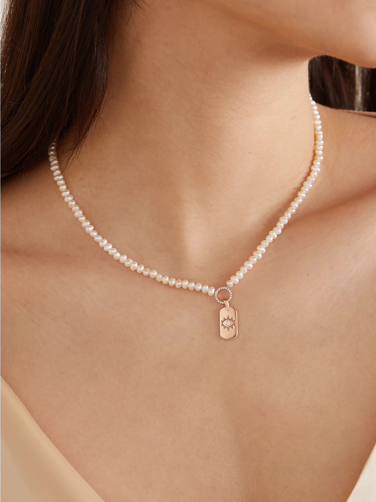 Diane Kordas Evil Eye 14-karat Rose Gold, Pearl And Diamond Necklace In Gold
