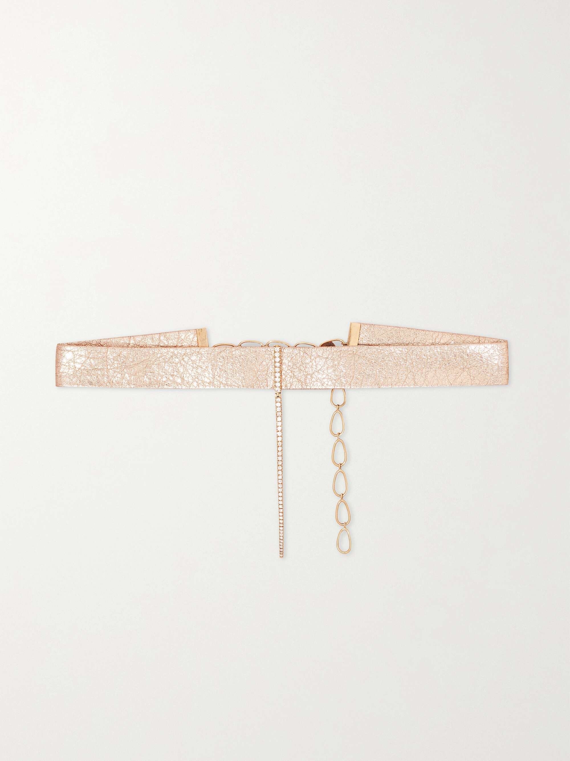 DIANE KORDAS Crinkled-leather and 18-karat rose gold diamond choker ...