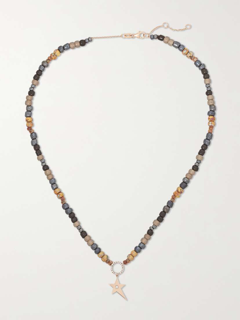 Diane Kordas 14-karat Rose Gold, Bead And Diamond Necklace